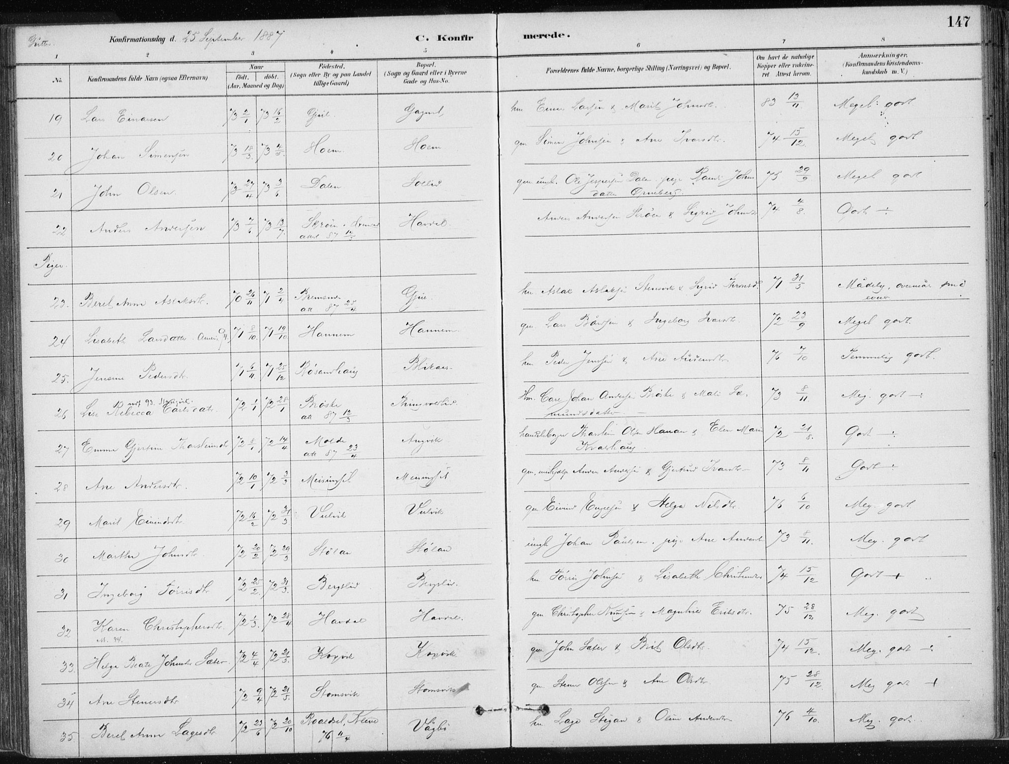 Ministerialprotokoller, klokkerbøker og fødselsregistre - Møre og Romsdal, AV/SAT-A-1454/586/L0987: Parish register (official) no. 586A13, 1879-1892, p. 147