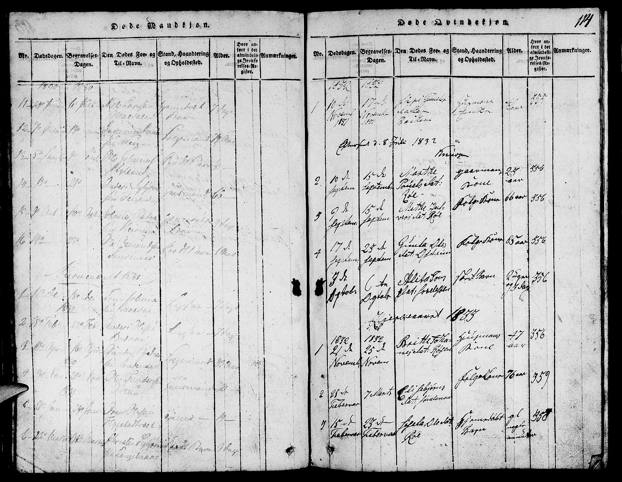 Suldal sokneprestkontor, SAST/A-101845/01/V/L0002: Parish register (copy) no. B 2, 1816-1845, p. 114