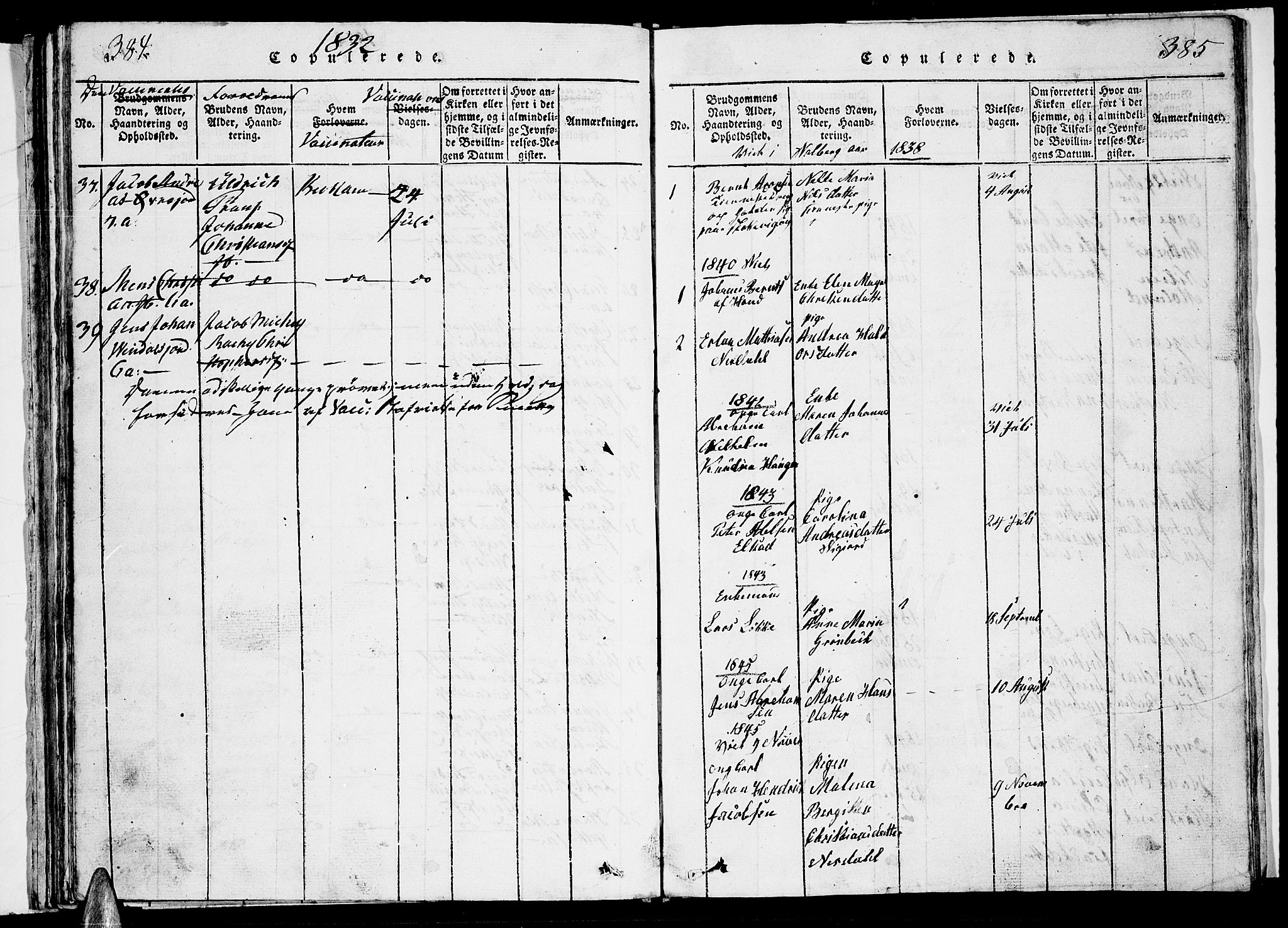 Ministerialprotokoller, klokkerbøker og fødselsregistre - Nordland, SAT/A-1459/884/L1195: Parish register (copy) no. 884C01, 1837-1867, p. 384-385