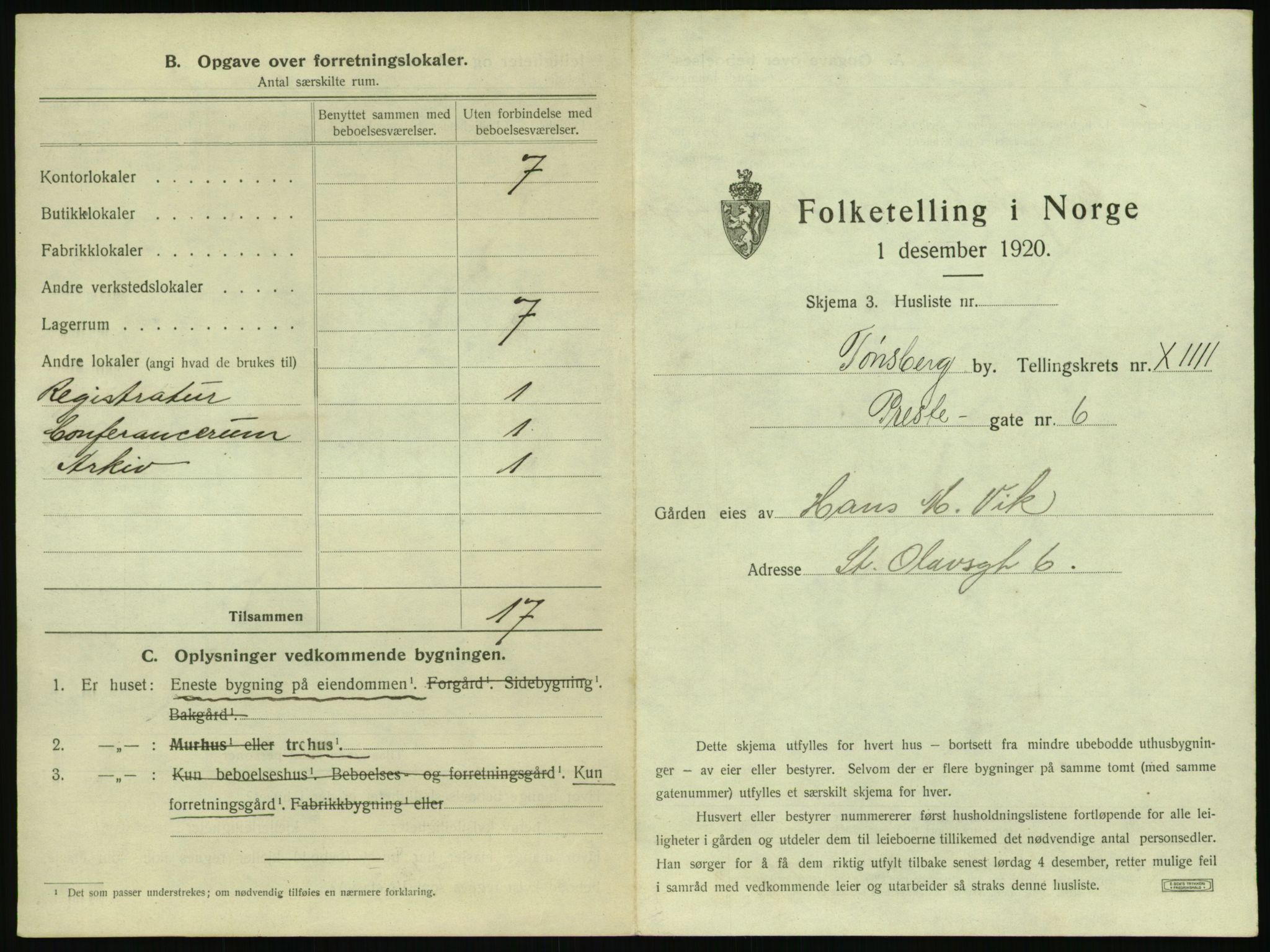 SAKO, 1920 census for Tønsberg, 1920, p. 1467