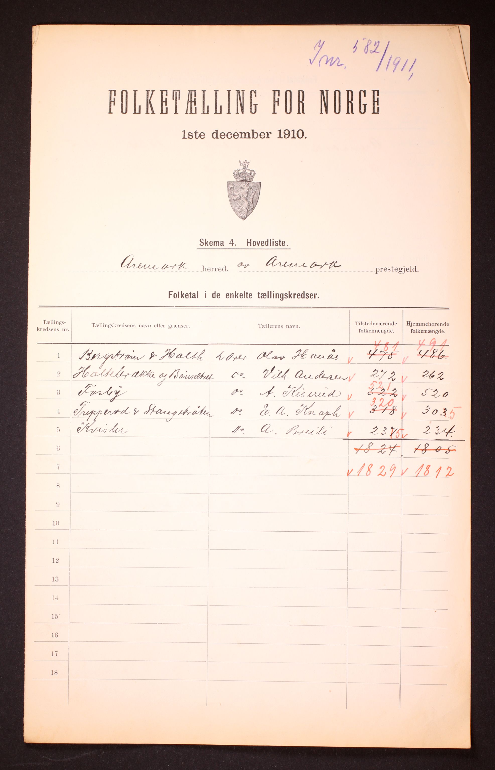 RA, 1910 census for Aremark, 1910, p. 2