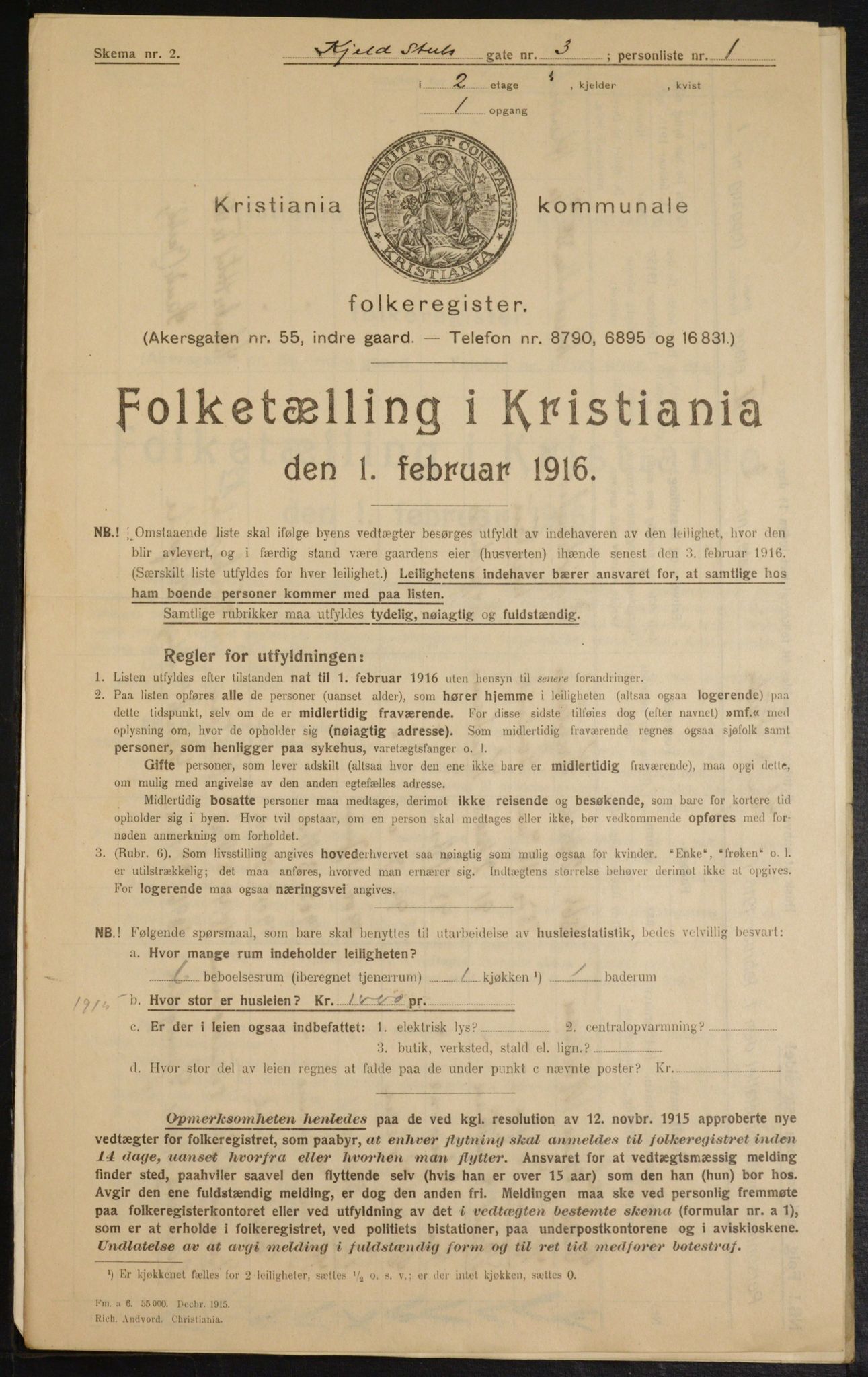 OBA, Municipal Census 1916 for Kristiania, 1916, p. 52607