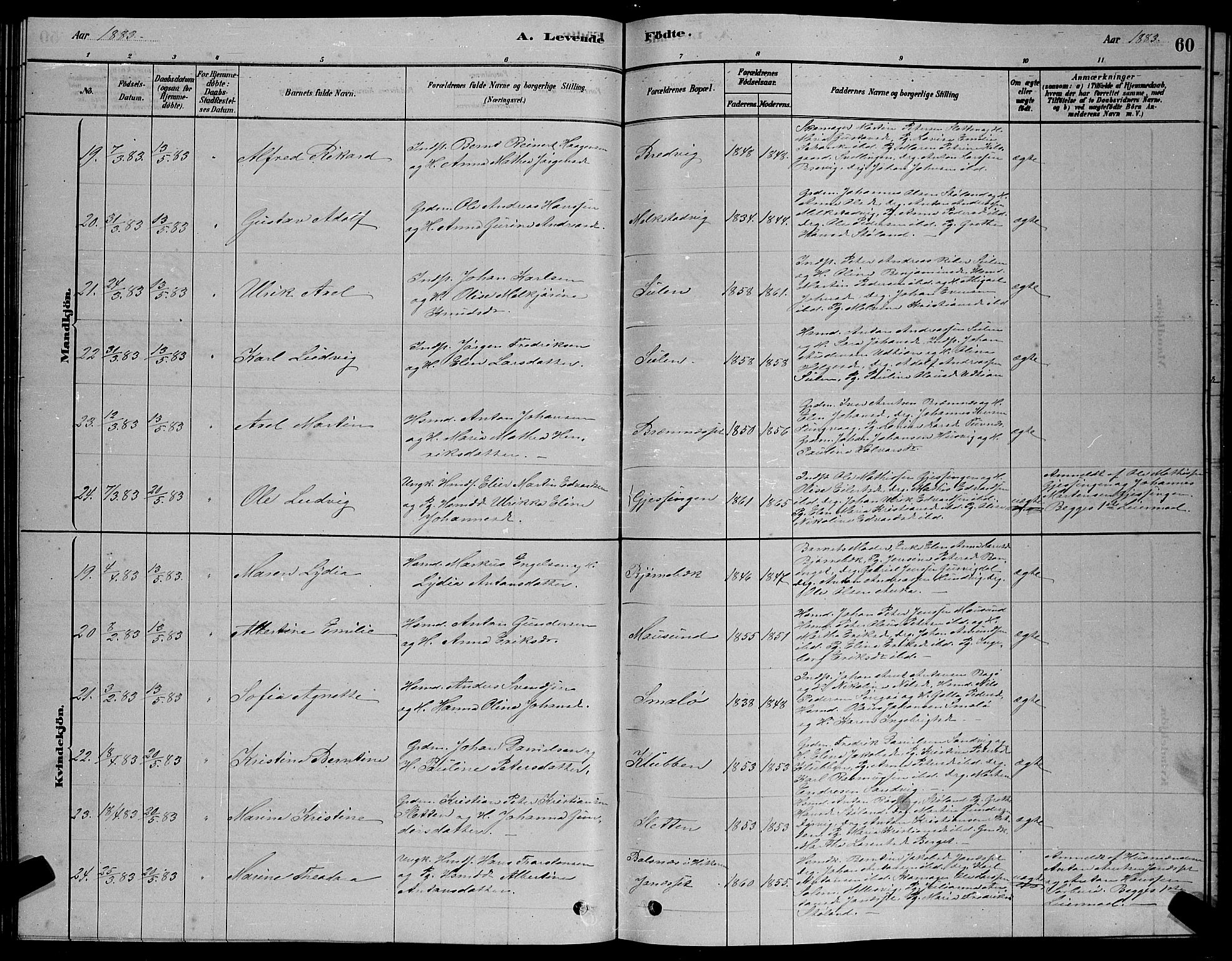 Ministerialprotokoller, klokkerbøker og fødselsregistre - Sør-Trøndelag, AV/SAT-A-1456/640/L0585: Parish register (copy) no. 640C03, 1878-1891, p. 60