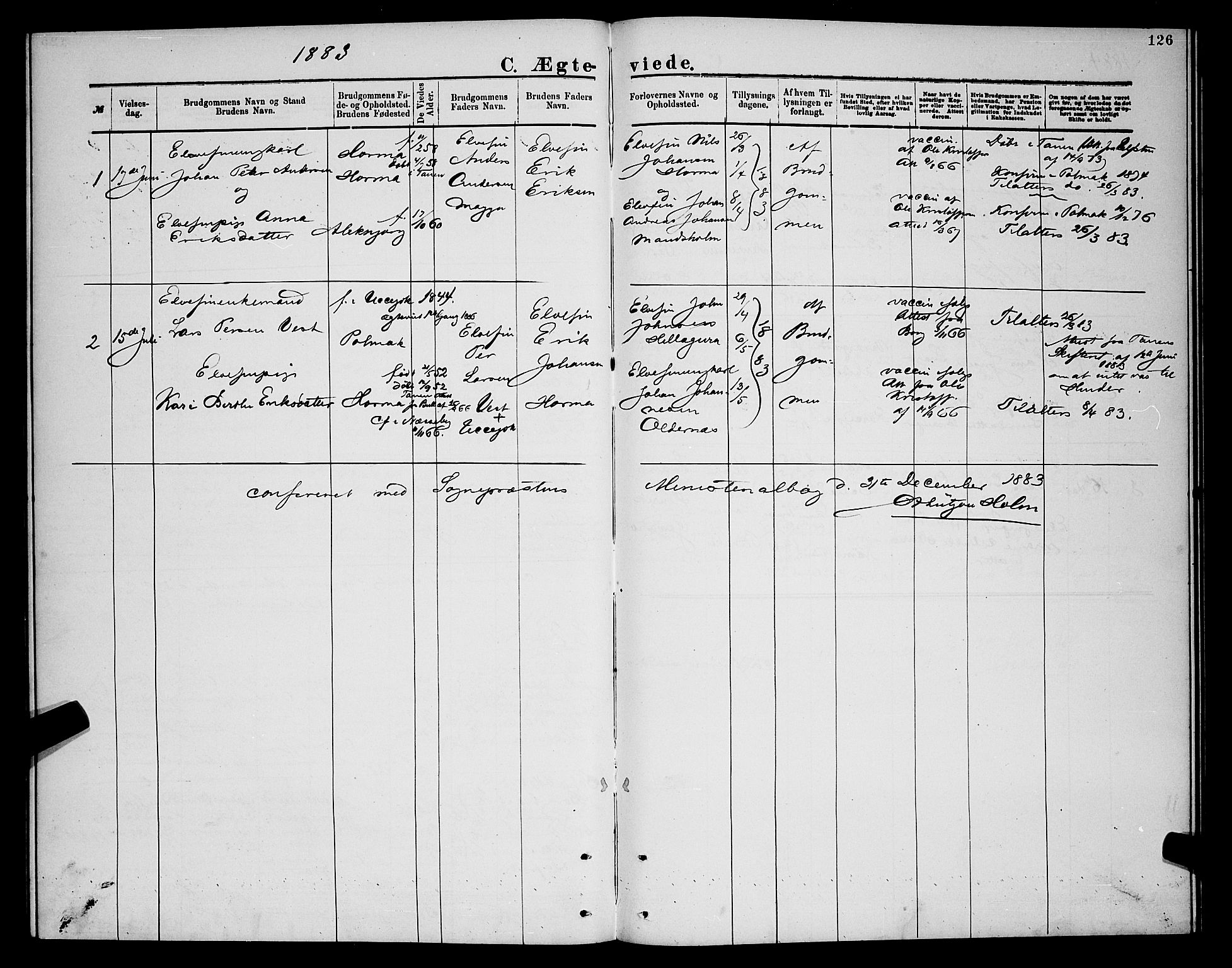 Nesseby sokneprestkontor, SATØ/S-1330/H/Hb/L0007klokker: Parish register (copy) no. 7, 1877-1884, p. 126