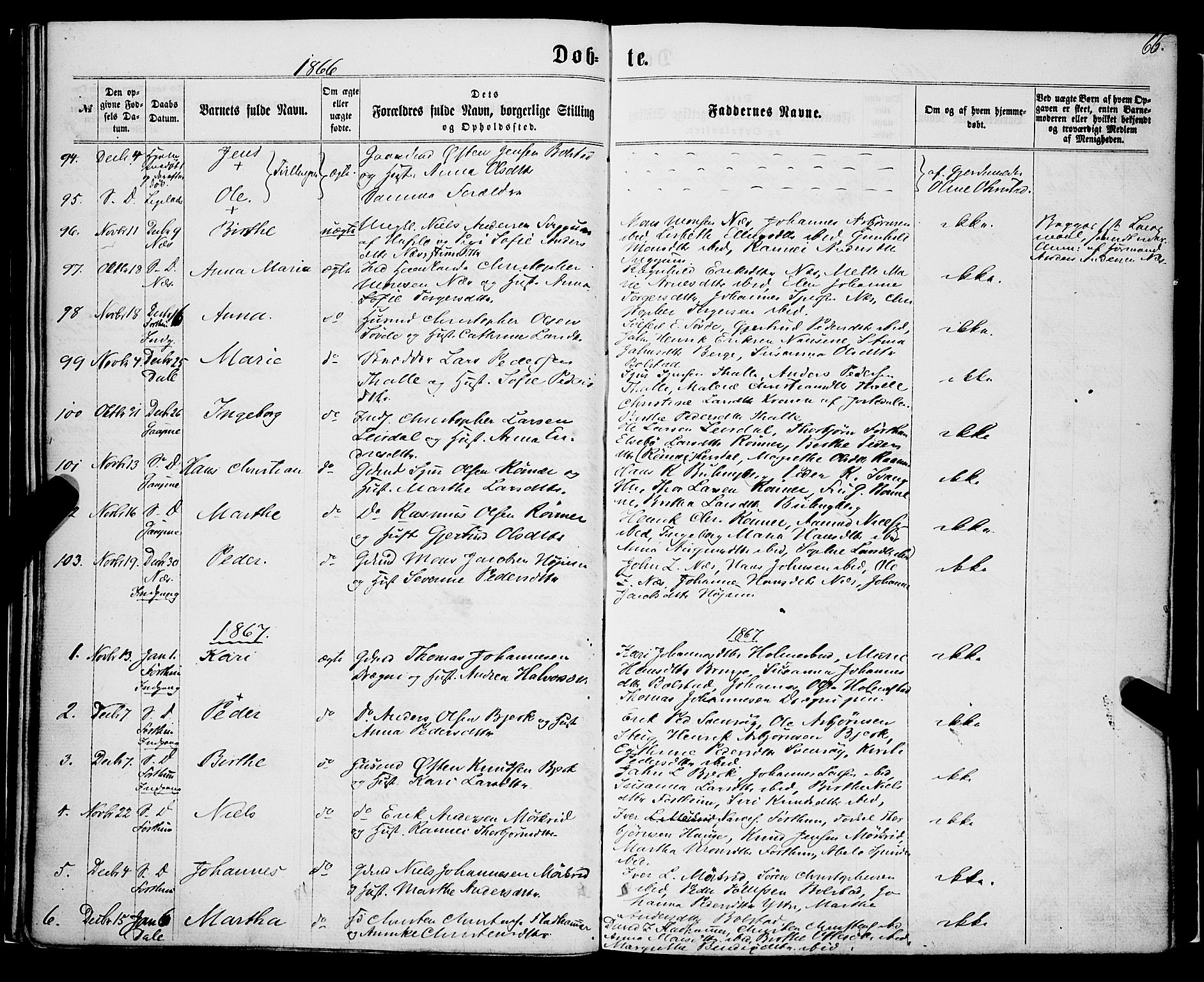 Luster sokneprestembete, SAB/A-81101/H/Haa/Haaa/L0008: Parish register (official) no. A 8, 1860-1870, p. 66