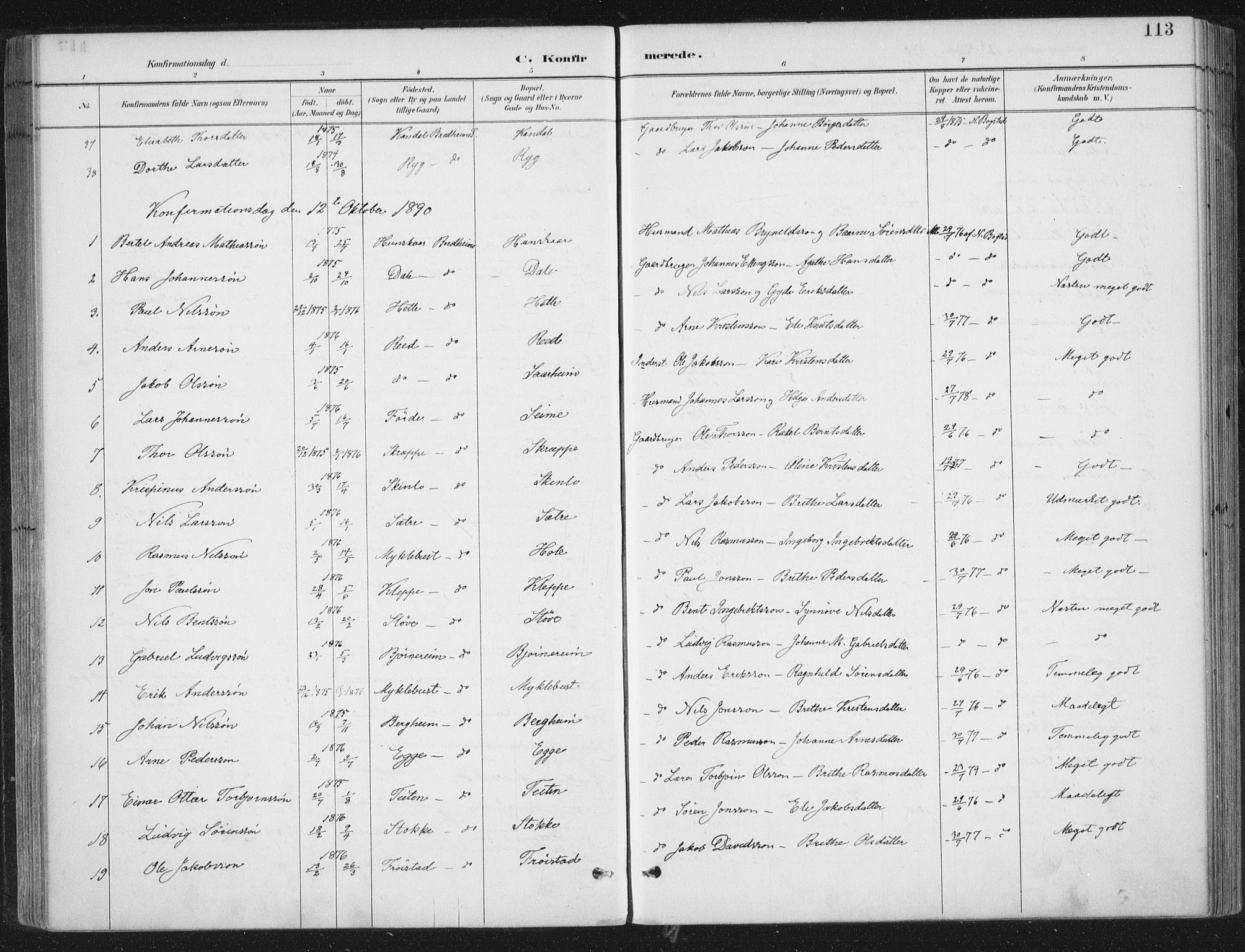 Gloppen sokneprestembete, AV/SAB-A-80101/H/Haa/Haac/L0002: Parish register (official) no. C  2, 1887-1904, p. 113