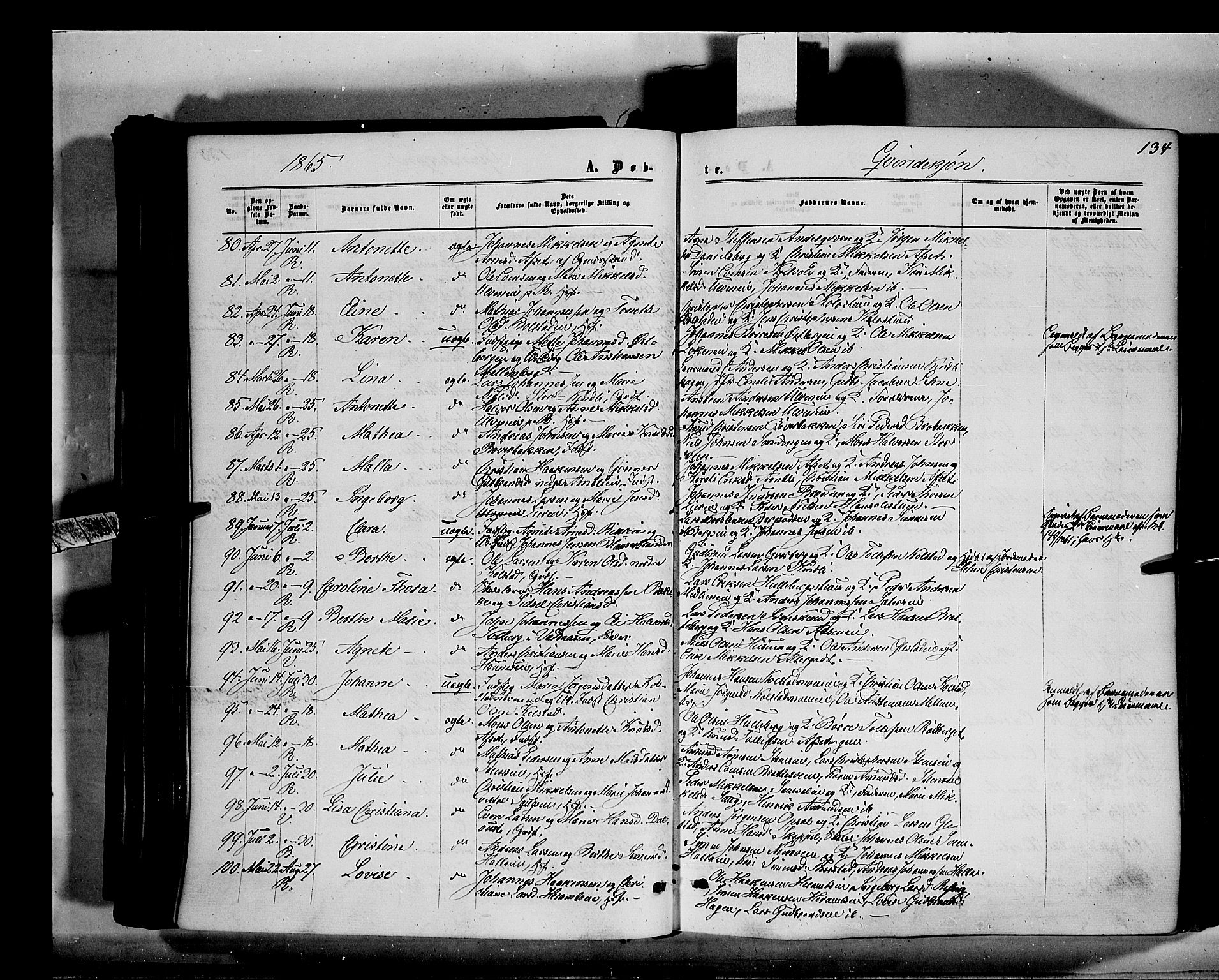 Ringsaker prestekontor, AV/SAH-PREST-014/K/Ka/L0010: Parish register (official) no. 10, 1861-1869, p. 134