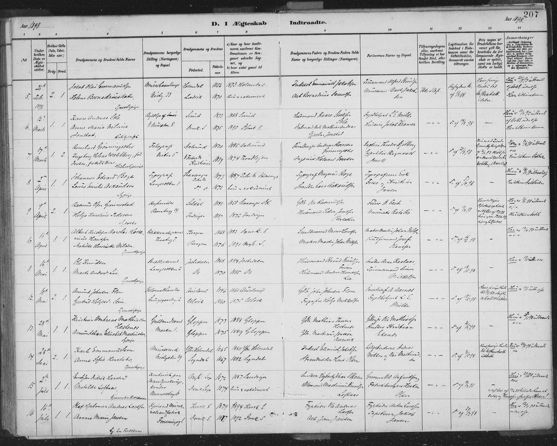Domkirken sokneprestembete, SAB/A-74801/H/Hab/L0032: Parish register (copy) no. D 4, 1880-1907, p. 207