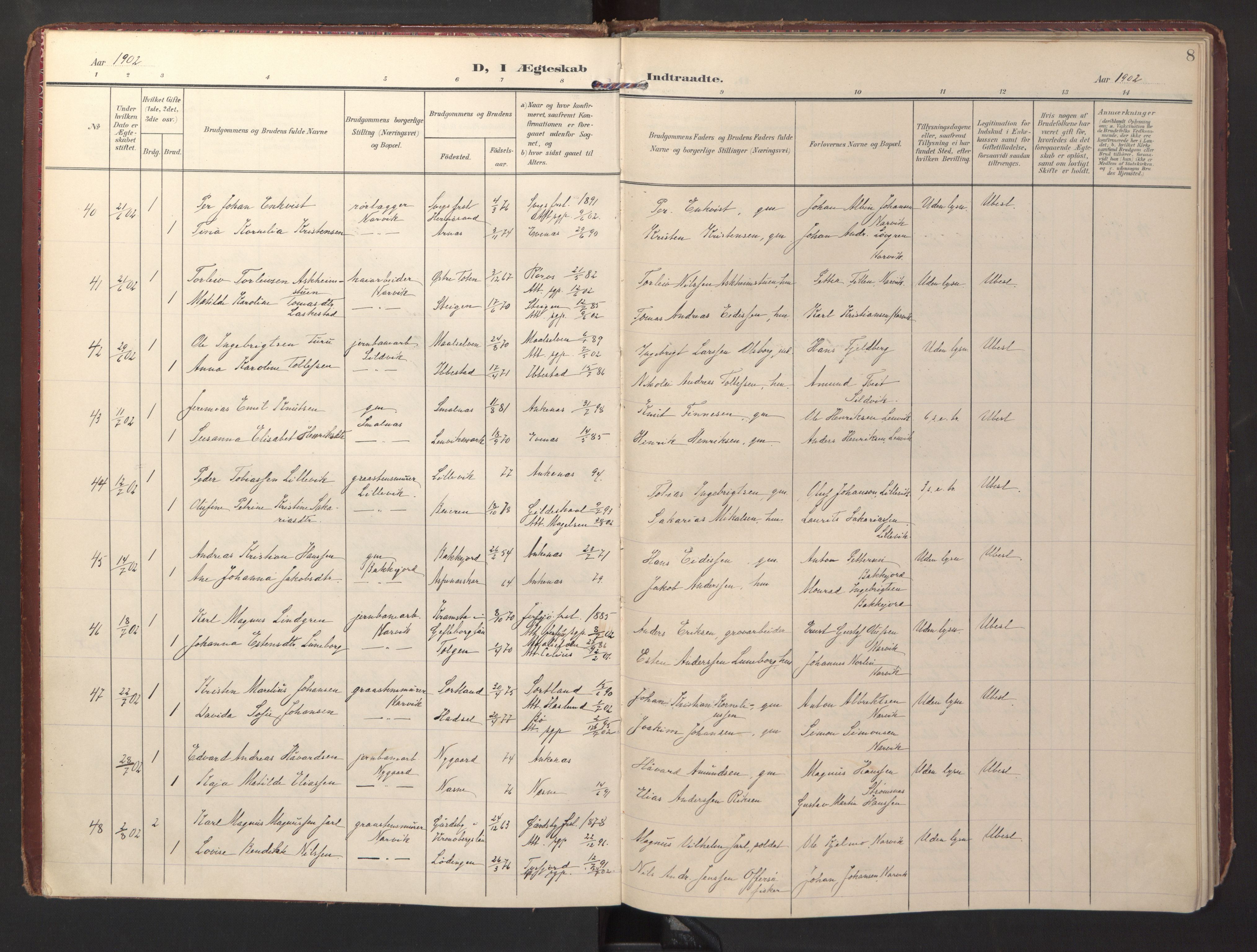 Ministerialprotokoller, klokkerbøker og fødselsregistre - Nordland, AV/SAT-A-1459/871/L0999: Parish register (official) no. 871A15, 1902-1917, p. 8