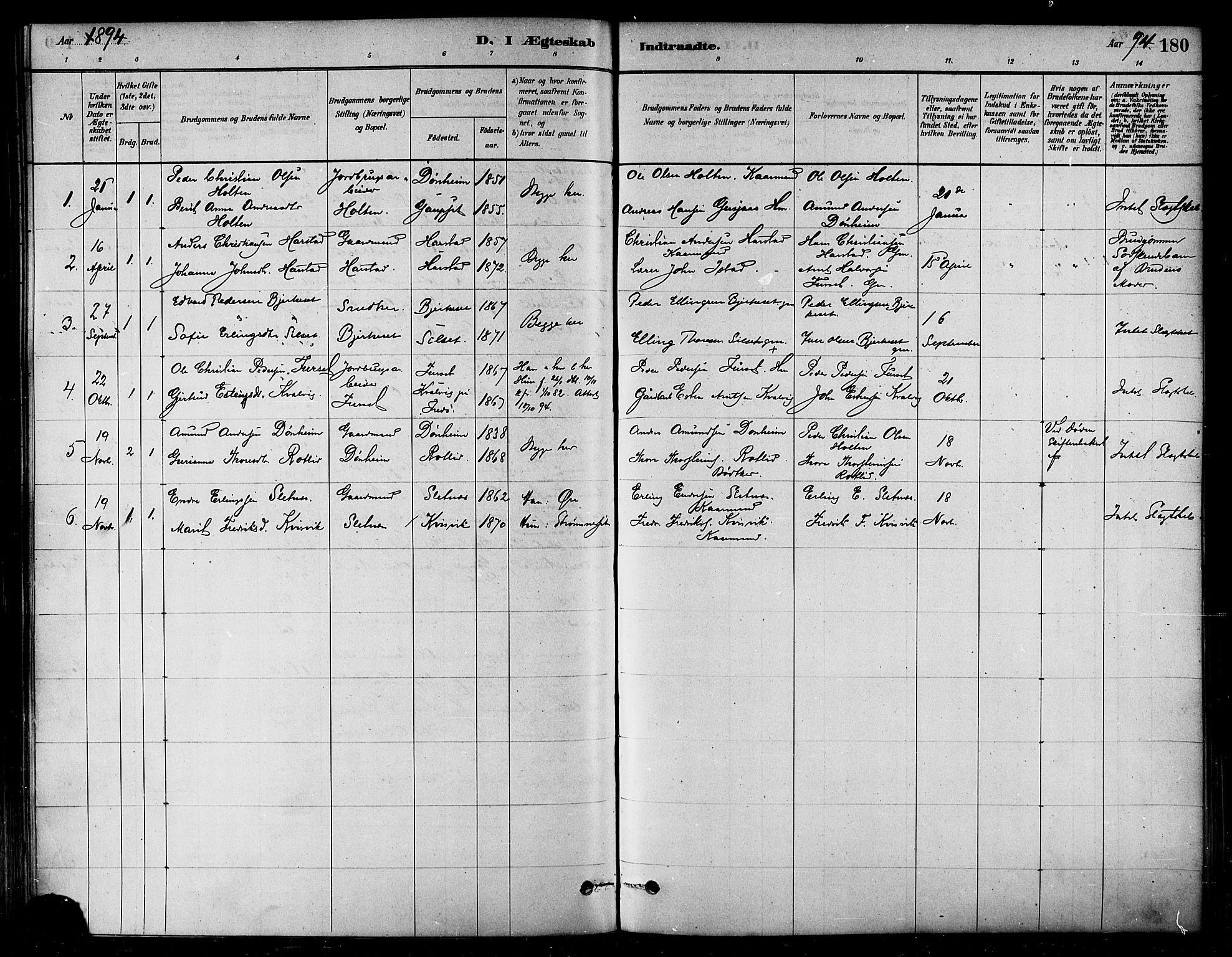 Ministerialprotokoller, klokkerbøker og fødselsregistre - Møre og Romsdal, SAT/A-1454/584/L0967: Parish register (official) no. 584A07, 1879-1894, p. 180