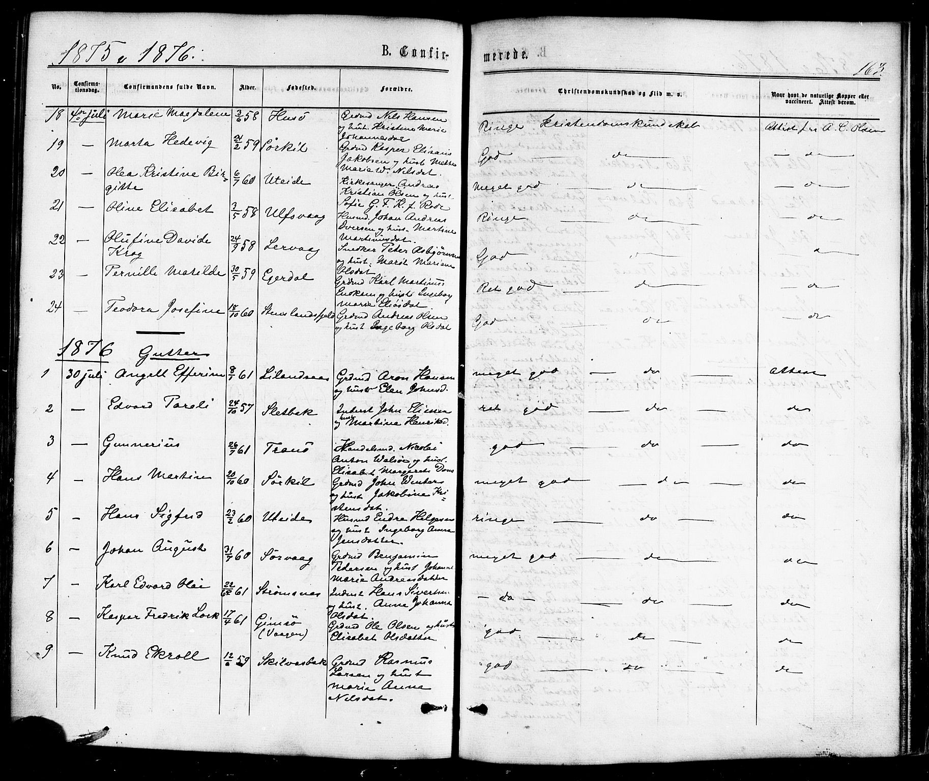Ministerialprotokoller, klokkerbøker og fødselsregistre - Nordland, SAT/A-1459/859/L0845: Parish register (official) no. 859A05, 1863-1877, p. 163