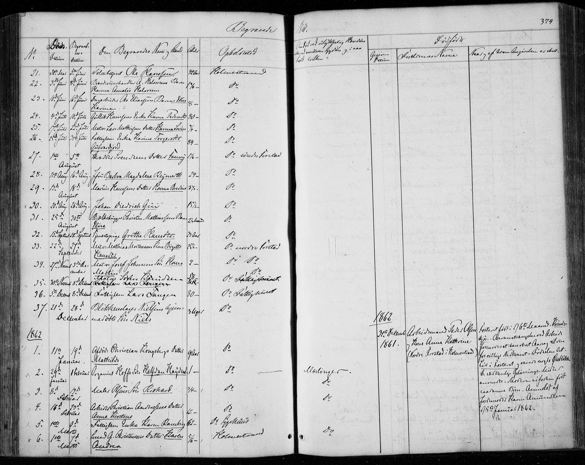 Holmestrand kirkebøker, AV/SAKO-A-346/F/Fa/L0002: Parish register (official) no. 2, 1840-1866, p. 374