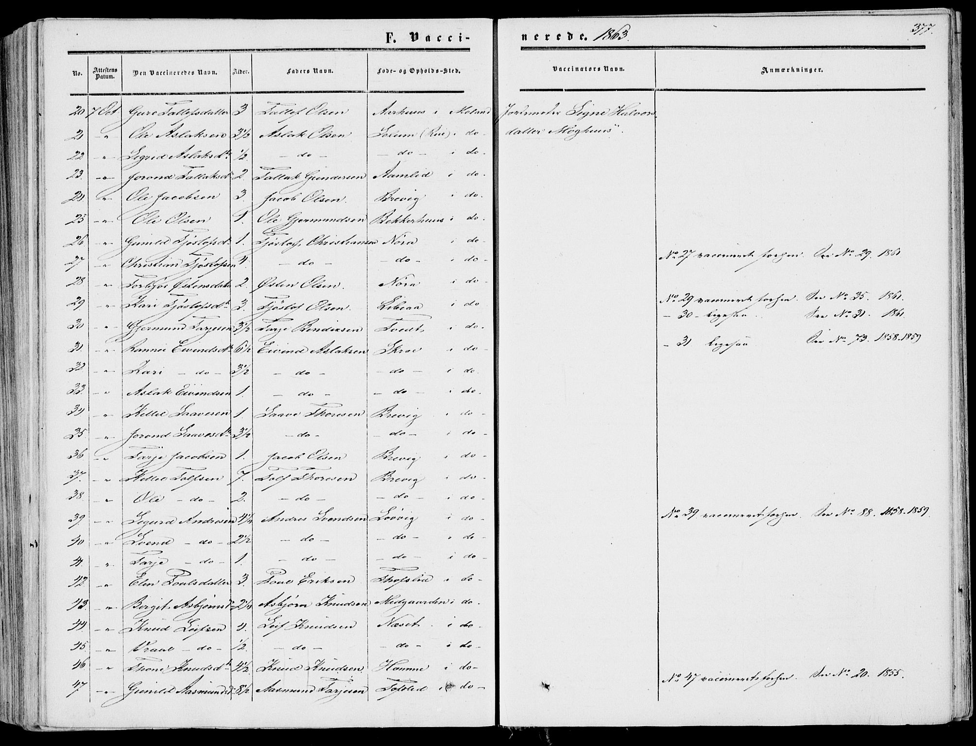 Fyresdal kirkebøker, SAKO/A-263/F/Fa/L0005: Parish register (official) no. I 5, 1855-1871, p. 377