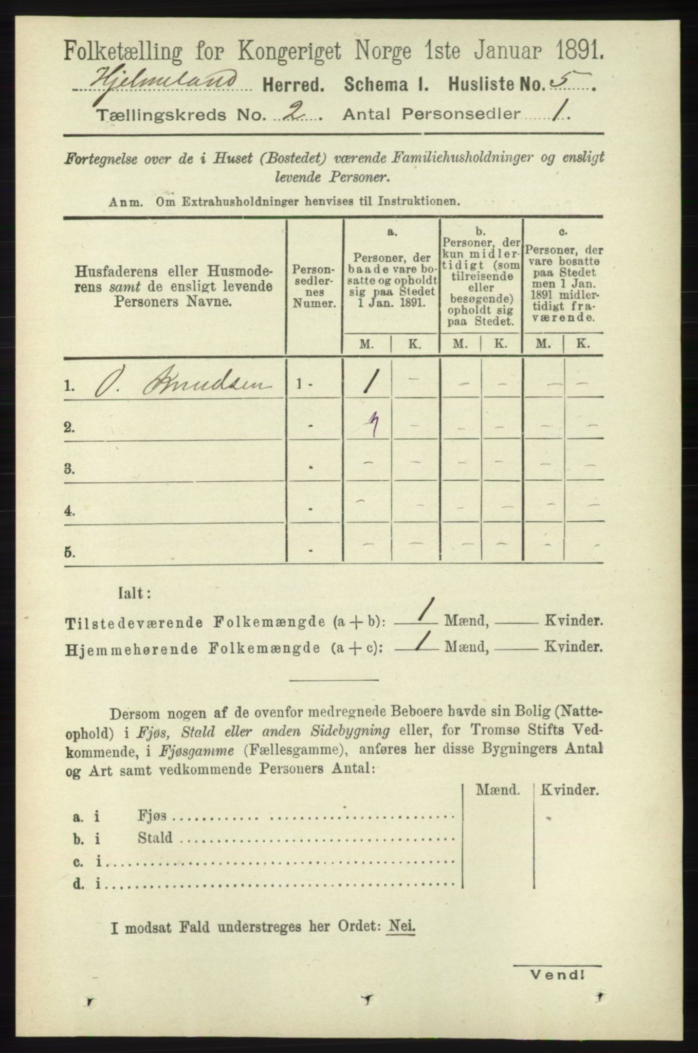 RA, 1891 census for 1133 Hjelmeland, 1891, p. 324