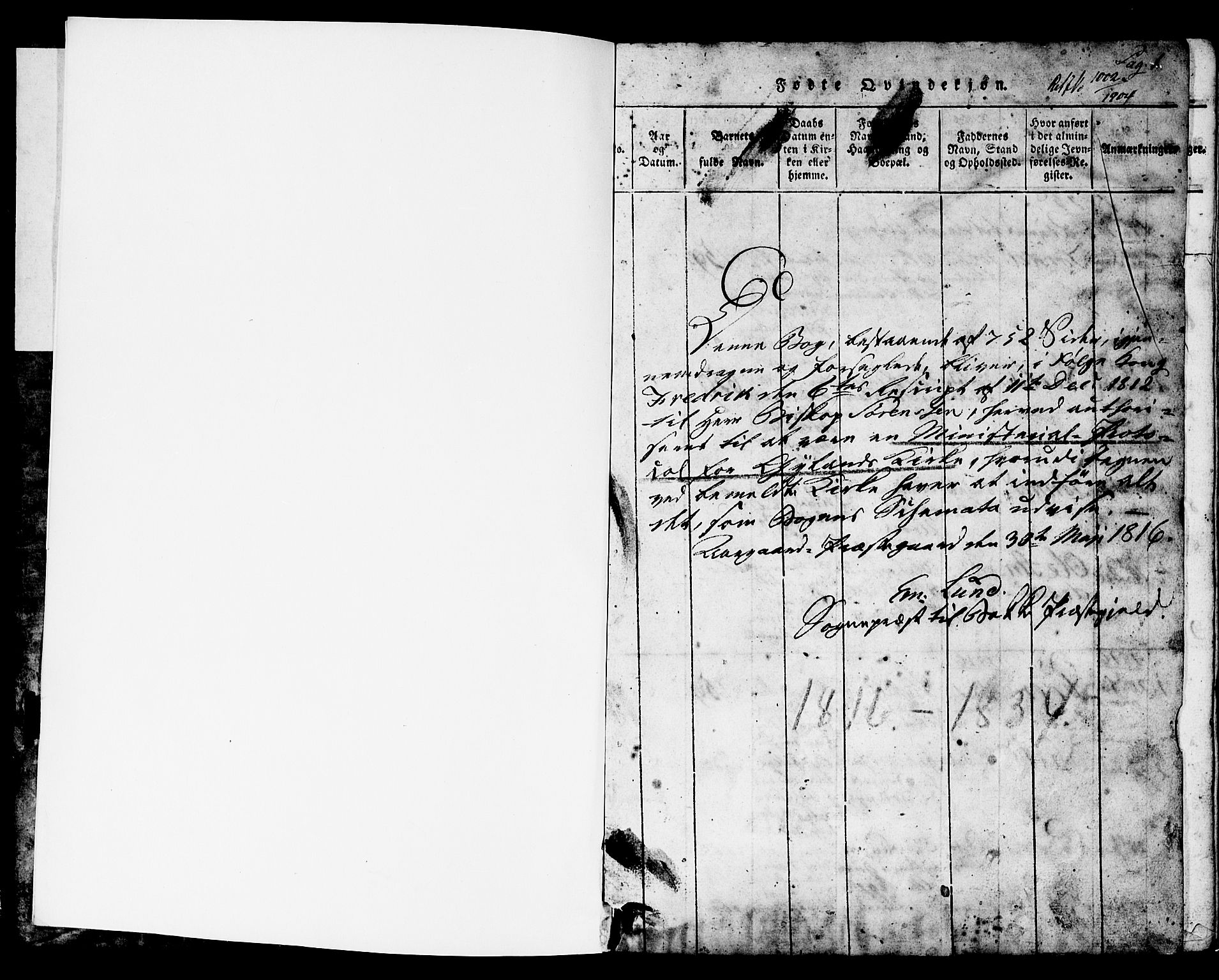 Bakke sokneprestkontor, SAK/1111-0002/F/Fb/Fbb/L0001: Parish register (copy) no. B 1, 1815-1835, p. 0-1