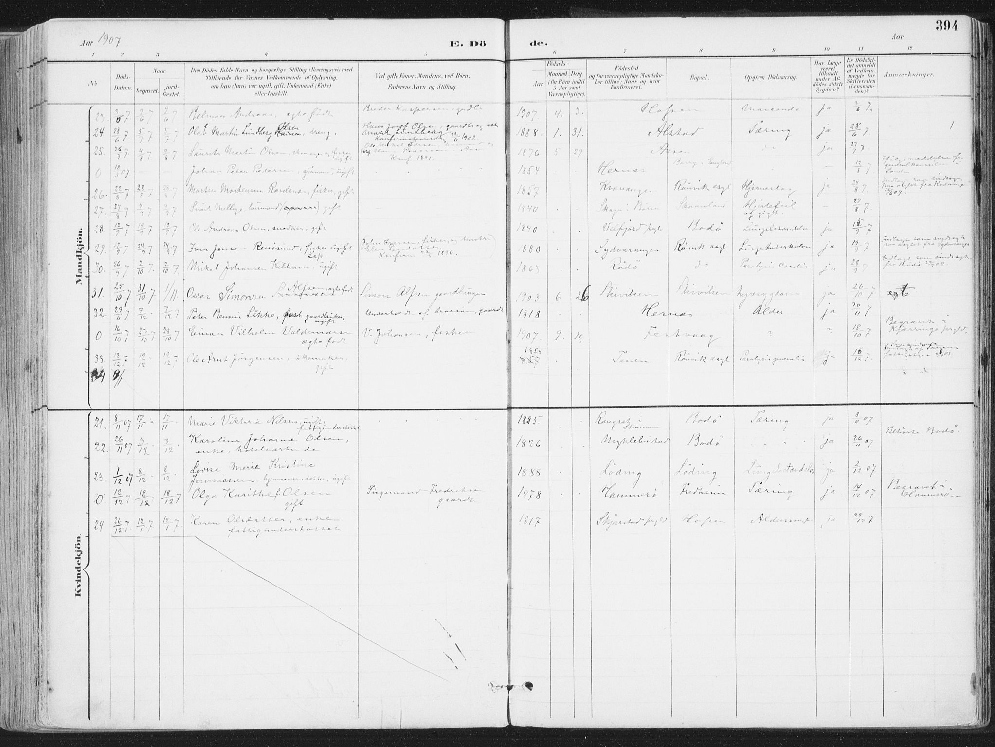 Ministerialprotokoller, klokkerbøker og fødselsregistre - Nordland, AV/SAT-A-1459/802/L0055: Parish register (official) no. 802A02, 1894-1915, p. 394