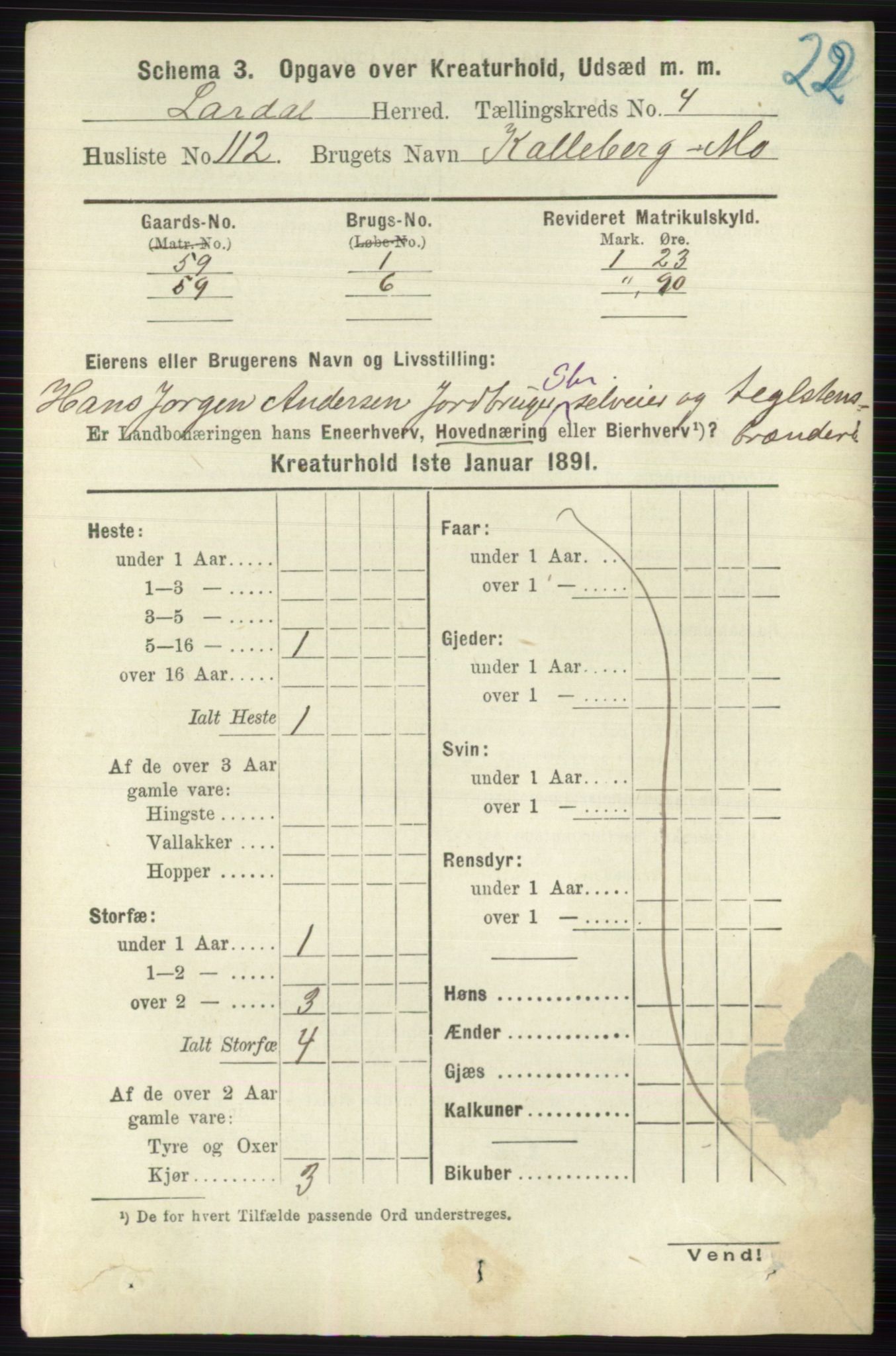 RA, 1891 census for 0728 Lardal, 1891, p. 4027