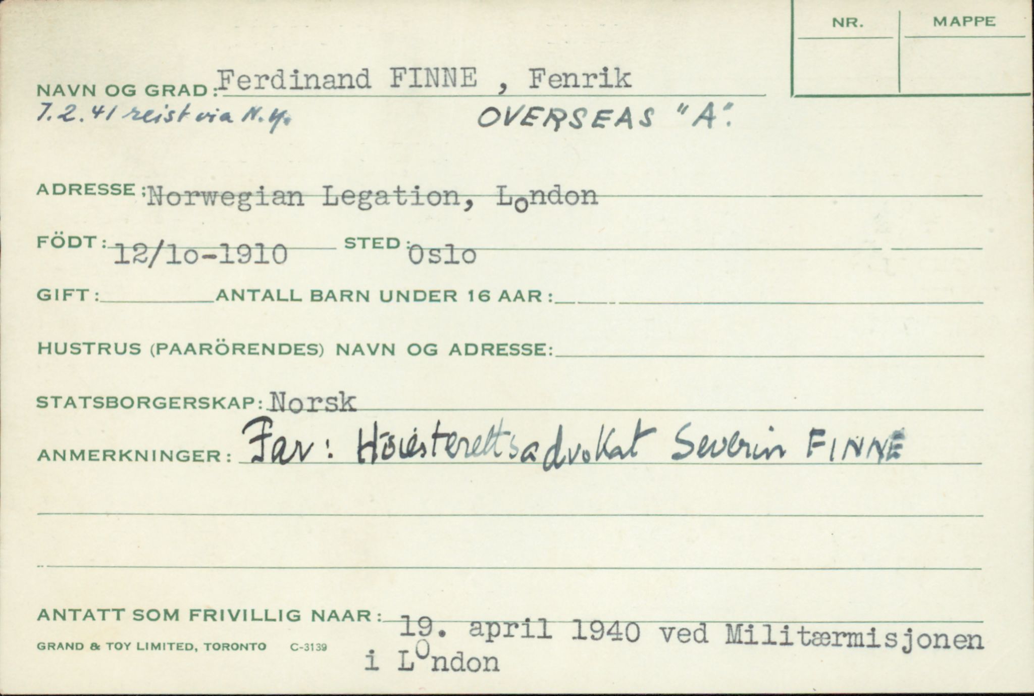 Forsvaret, Forsvarets overkommando/Luftforsvarsstaben, RA/RAFA-4079/P/Pa/L0024: Personellpapirer, 1910, p. 203