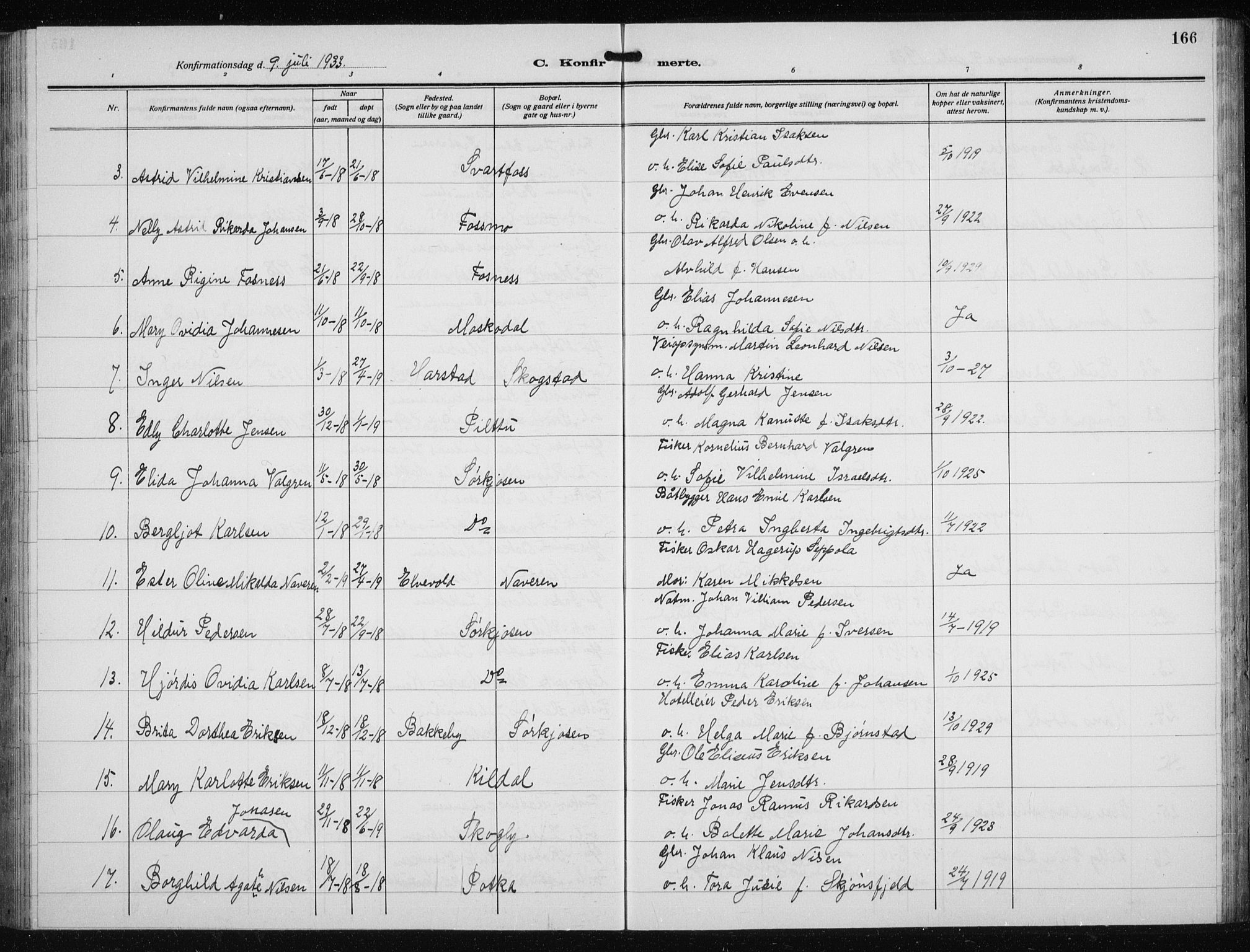 Skjervøy sokneprestkontor, AV/SATØ-S-1300/H/Ha/Hab/L0023klokker: Parish register (copy) no. 23, 1927-1943, p. 166