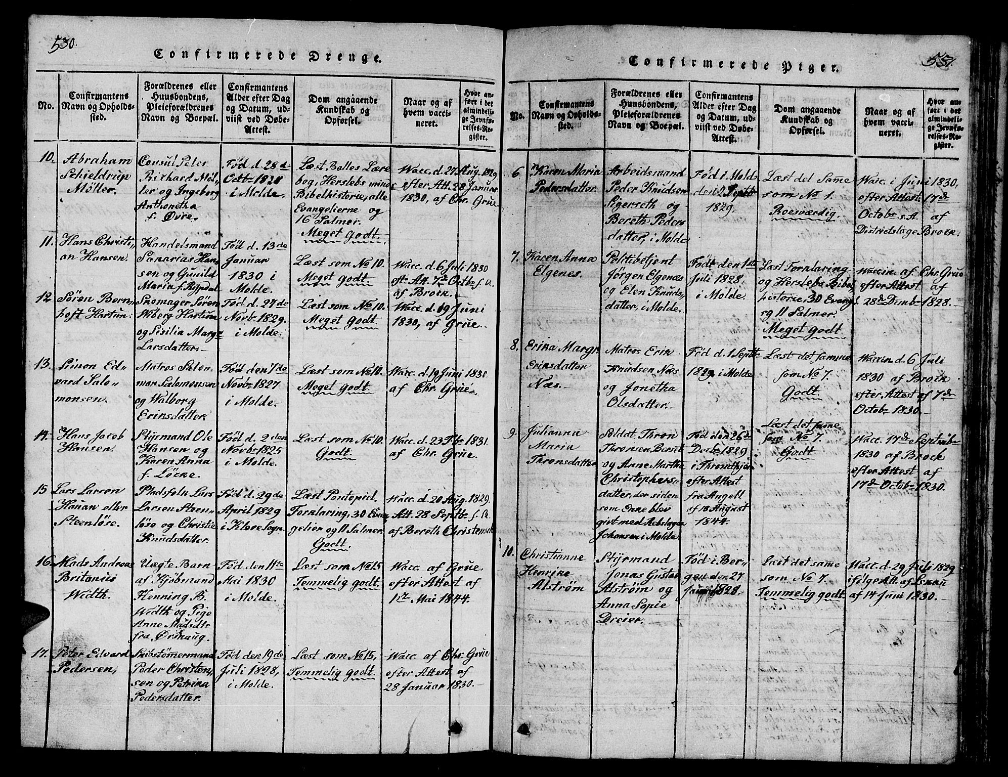 Ministerialprotokoller, klokkerbøker og fødselsregistre - Møre og Romsdal, SAT/A-1454/558/L0700: Parish register (copy) no. 558C01, 1818-1868, p. 530-531