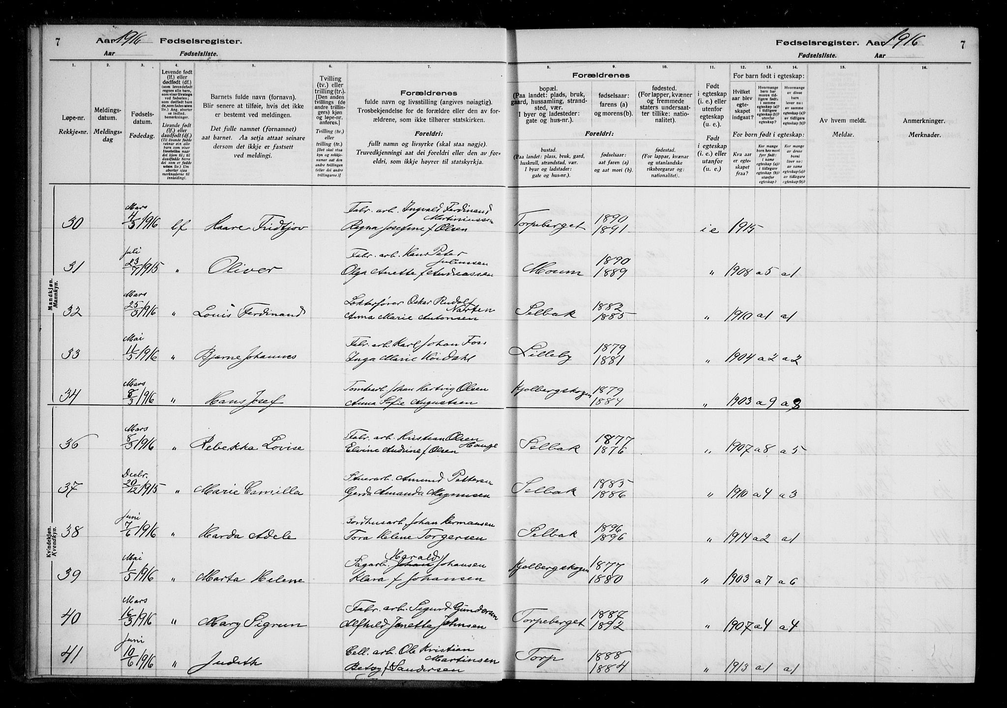 Borge prestekontor Kirkebøker, AV/SAO-A-10903/J/Ja/L0001: Birth register no. I 1, 1916-1925, p. 7