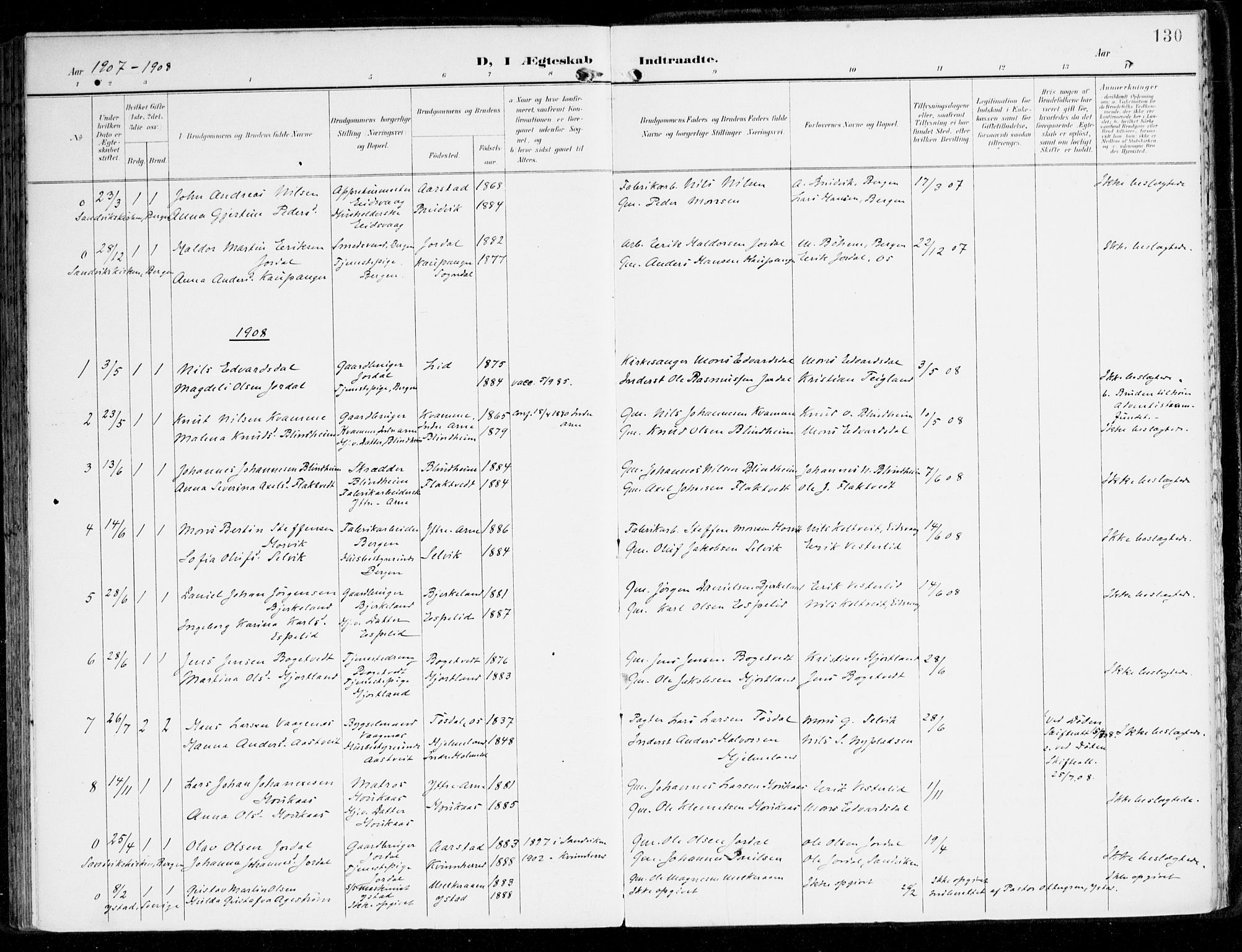Hamre sokneprestembete, SAB/A-75501/H/Ha/Haa/Haad/L0002: Parish register (official) no. D 2, 1899-1916, p. 130
