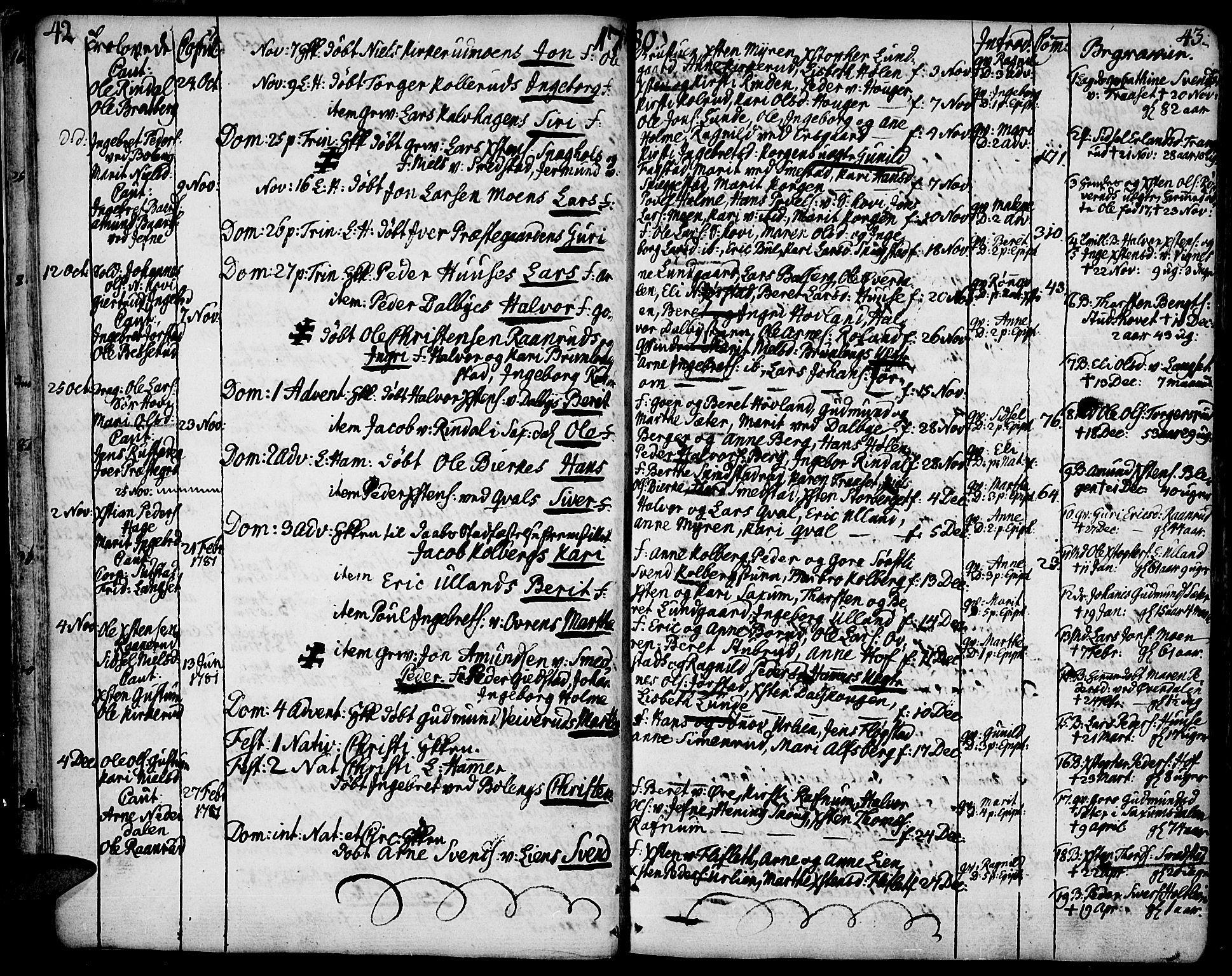 Fåberg prestekontor, SAH/PREST-086/H/Ha/Haa/L0002: Parish register (official) no. 2, 1775-1818, p. 42-43