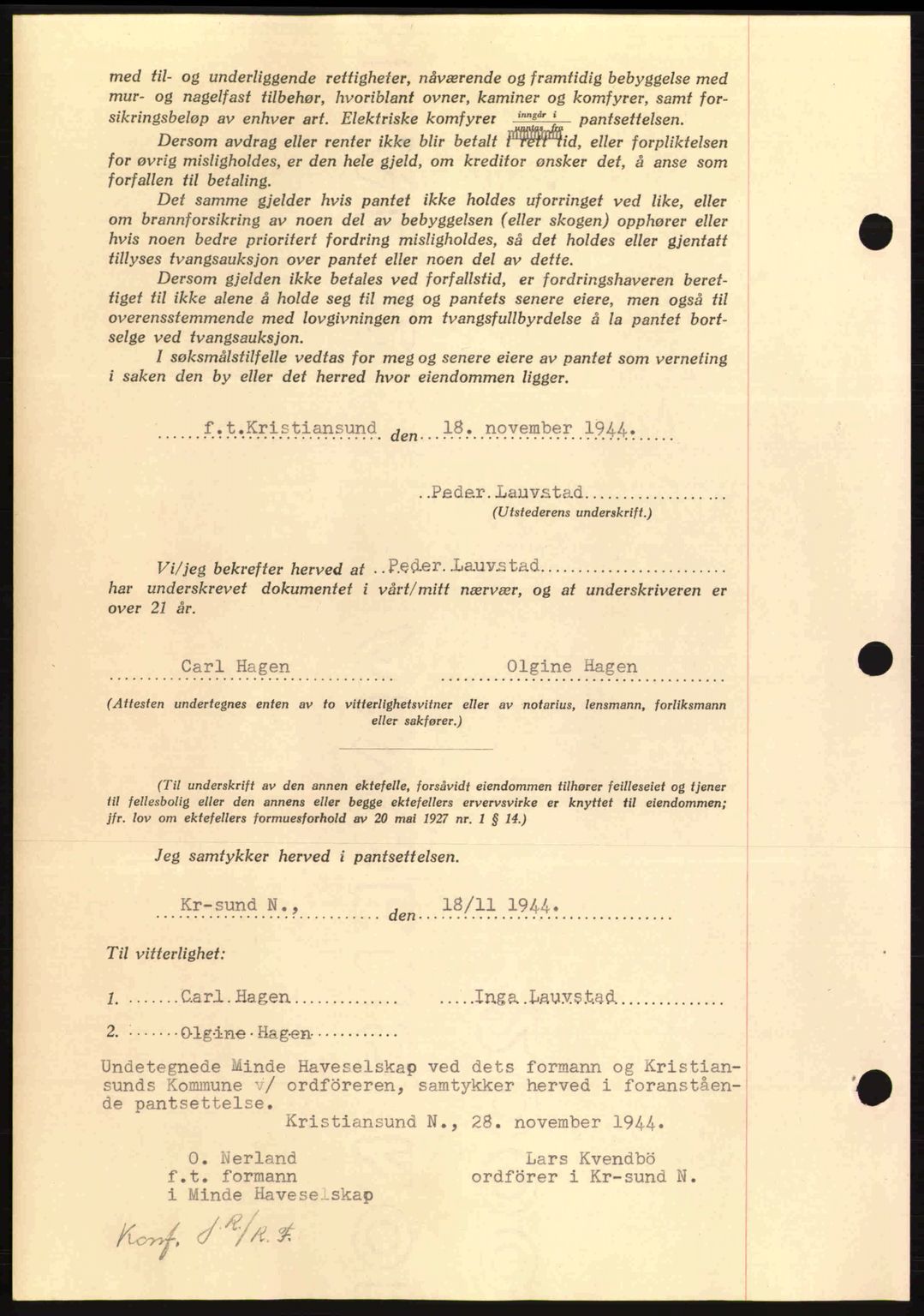 Nordmøre sorenskriveri, AV/SAT-A-4132/1/2/2Ca: Mortgage book no. B92, 1944-1945, Diary no: : 2091/1944