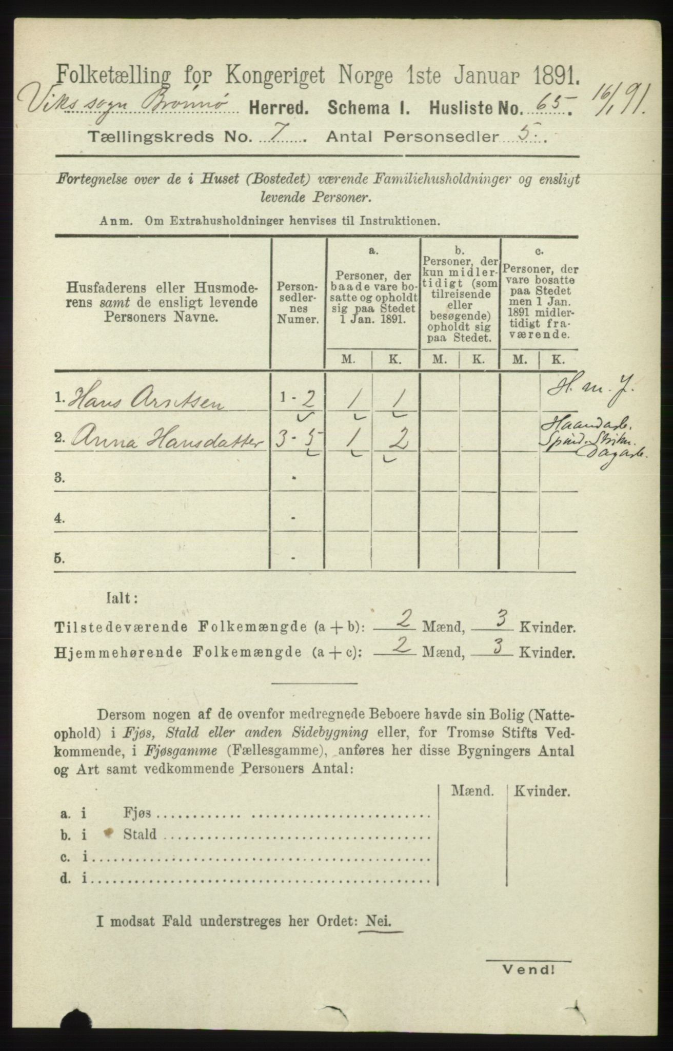 RA, 1891 census for 1814 Brønnøy, 1891, p. 3739