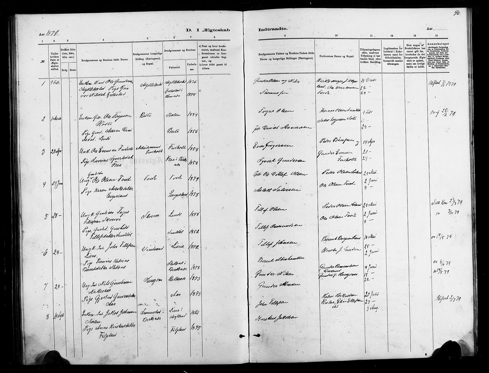 Herefoss sokneprestkontor, SAK/1111-0019/F/Fb/Fbb/L0002: Parish register (copy) no. B 2, 1879-1894, p. 90