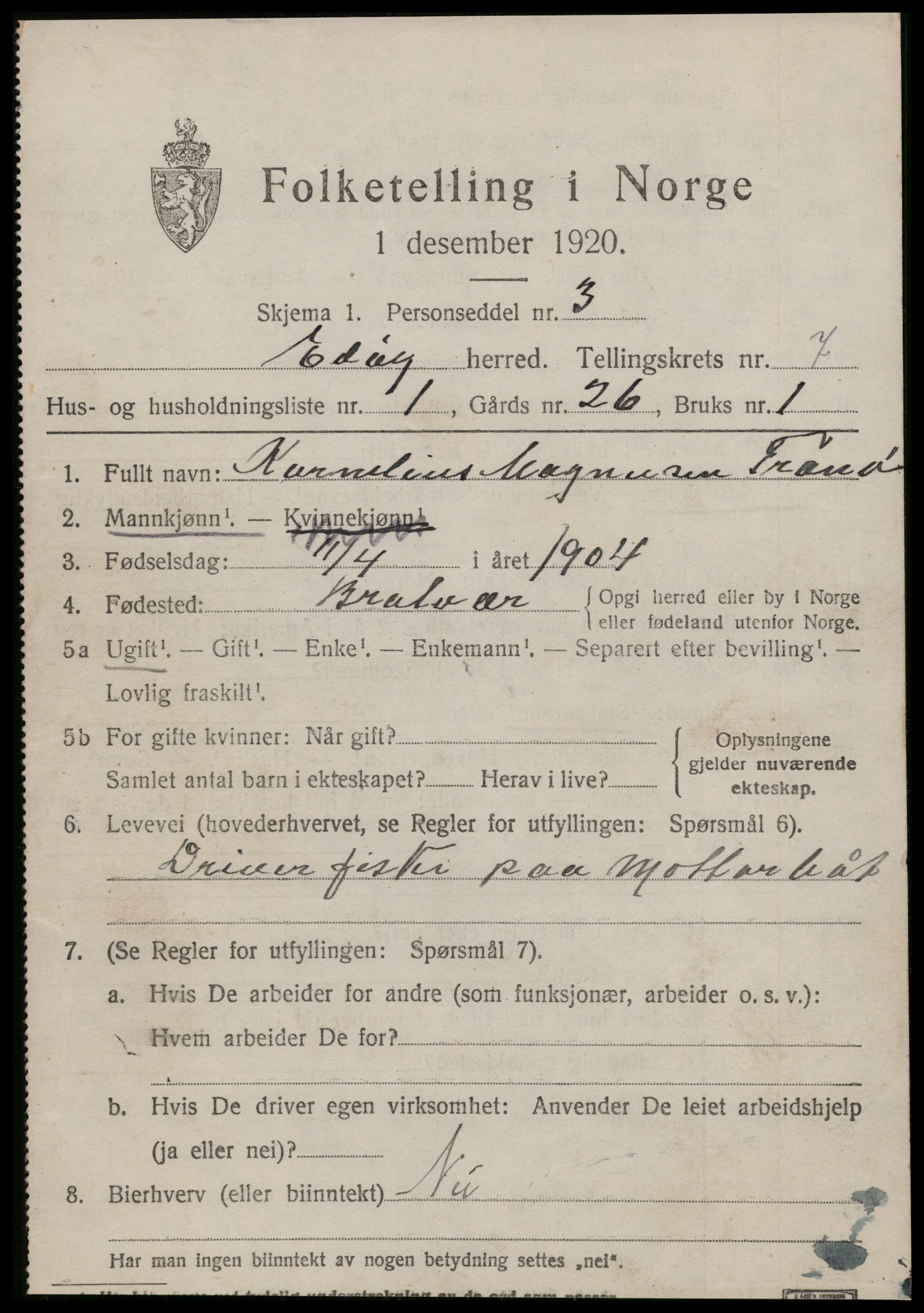 SAT, 1920 census for Edøy, 1920, p. 2202