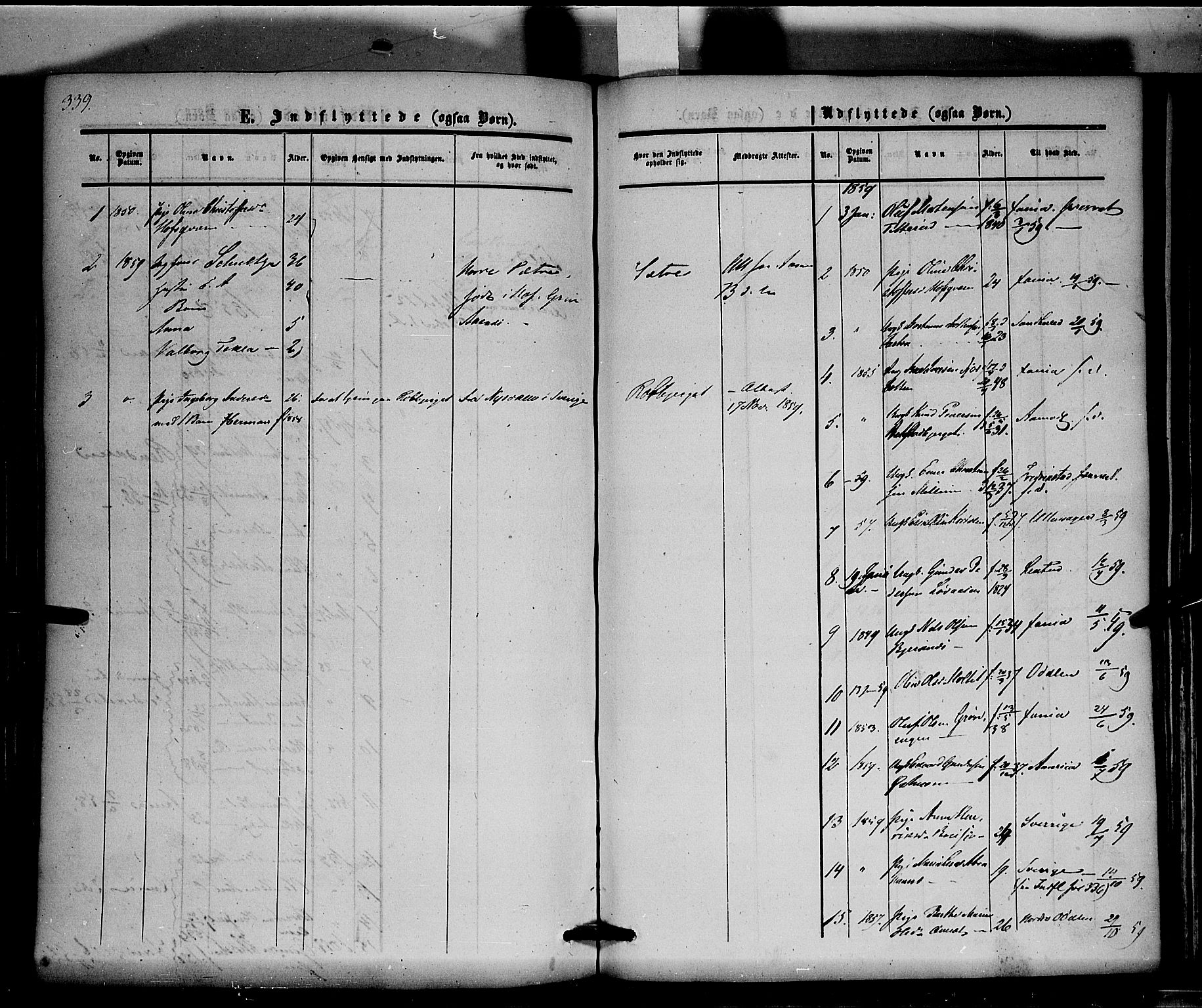 Hof prestekontor, SAH/PREST-038/H/Ha/Haa/L0008: Parish register (official) no. 8, 1849-1861, p. 339