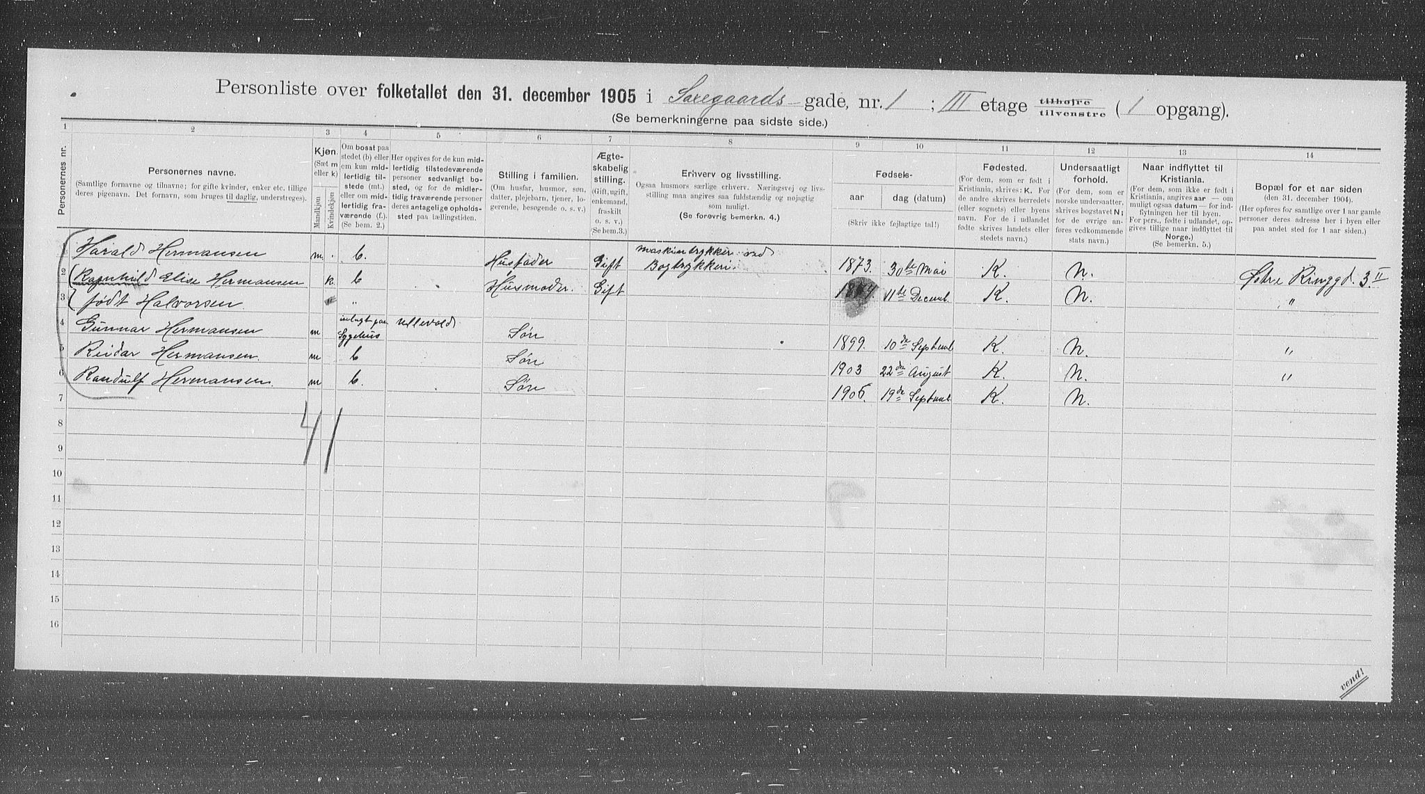 OBA, Municipal Census 1905 for Kristiania, 1905, p. 46438