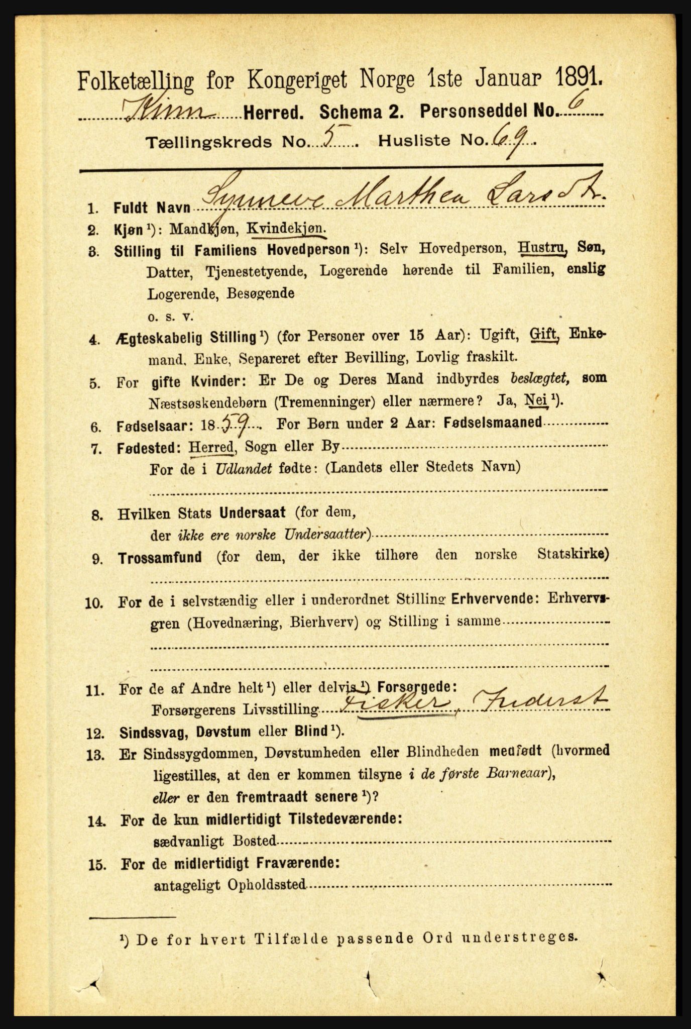 RA, 1891 census for 1437 Kinn, 1891, p. 2188