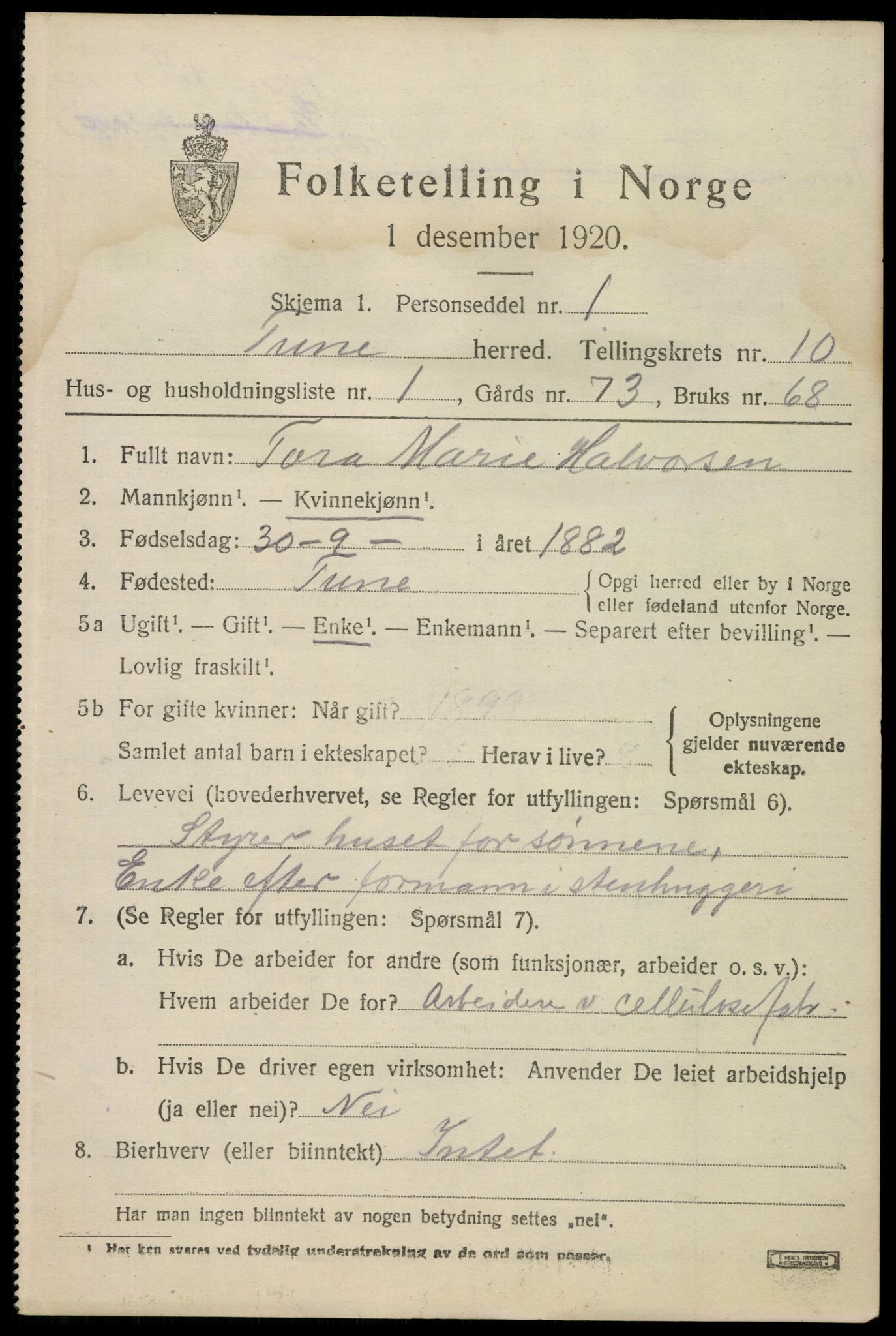 SAO, 1920 census for Tune, 1920, p. 10680