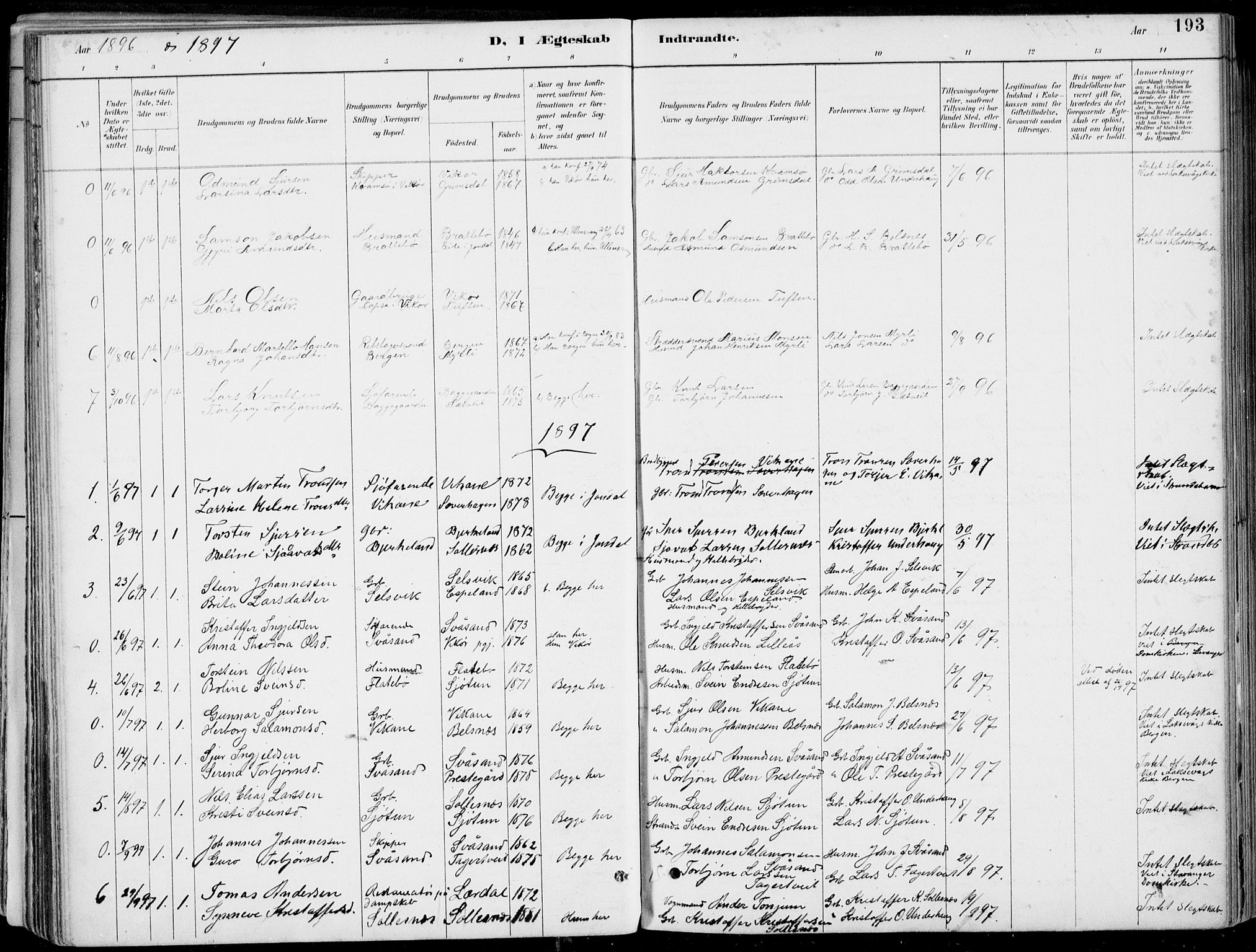 Strandebarm sokneprestembete, SAB/A-78401/H/Haa: Parish register (official) no. E  1, 1886-1908, p. 193