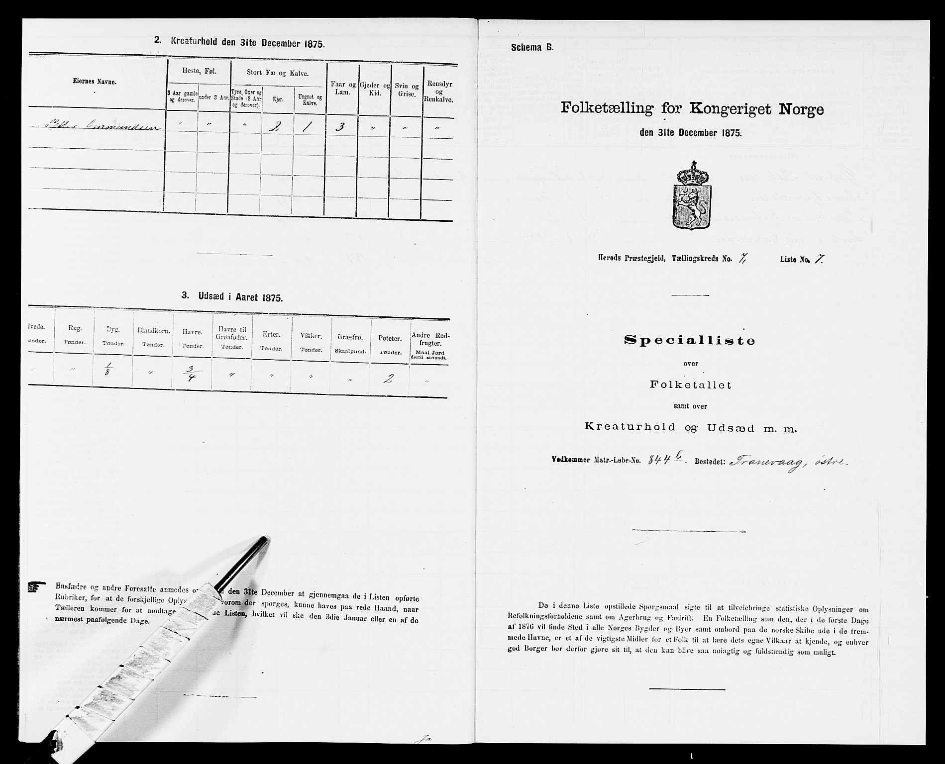 SAK, 1875 census for 1039P Herad, 1875, p. 846