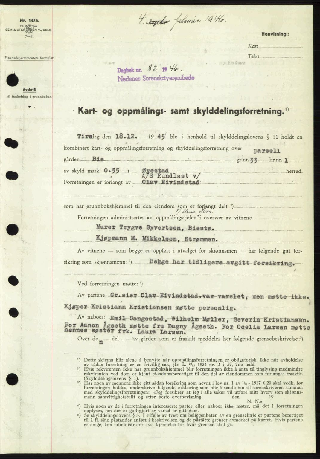 Nedenes sorenskriveri, SAK/1221-0006/G/Gb/Gba/L0054: Mortgage book no. A6c, 1946-1946, Diary no: : 82/1946