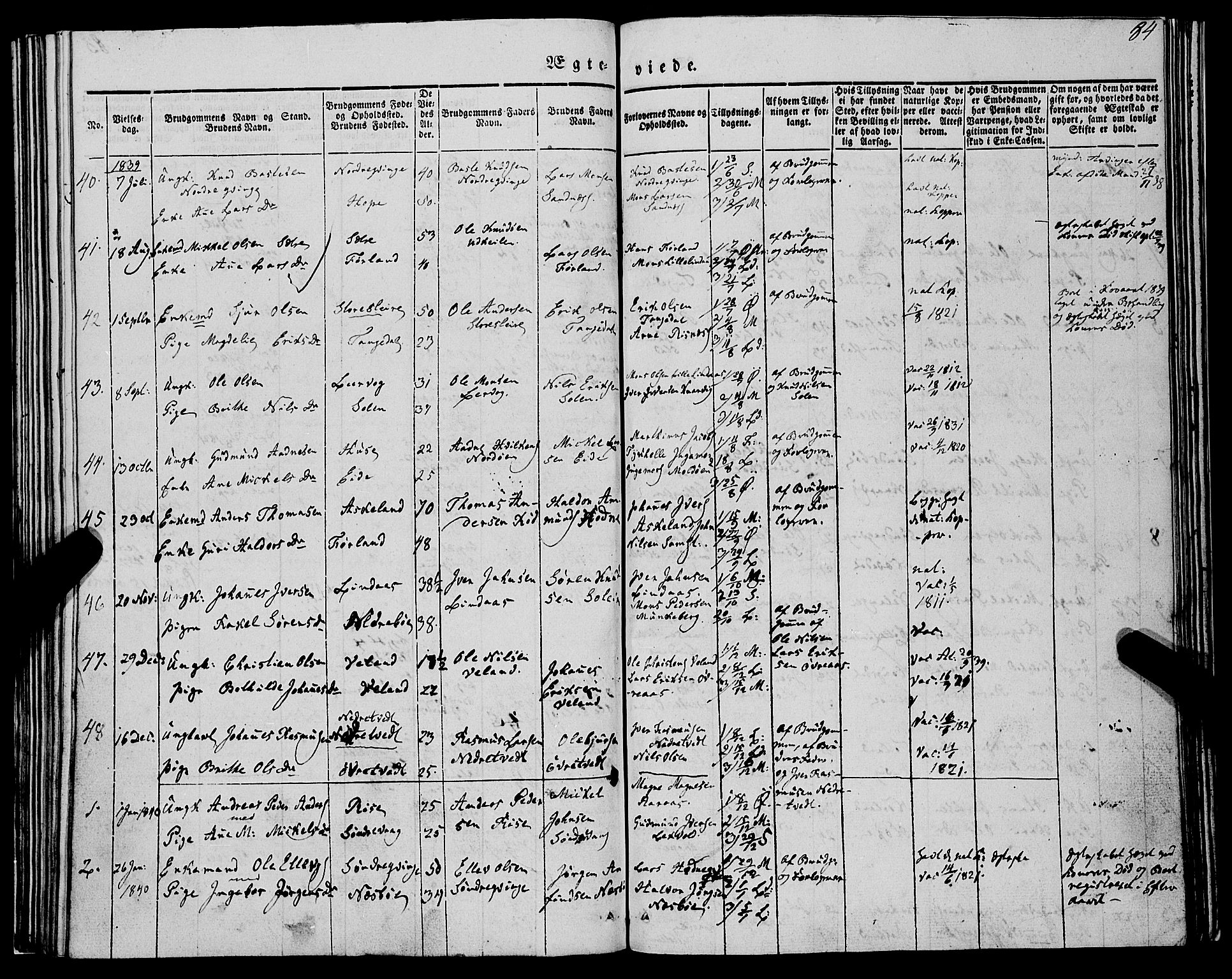 Lindås Sokneprestembete, SAB/A-76701/H/Haa: Parish register (official) no. A 12, 1836-1848, p. 84