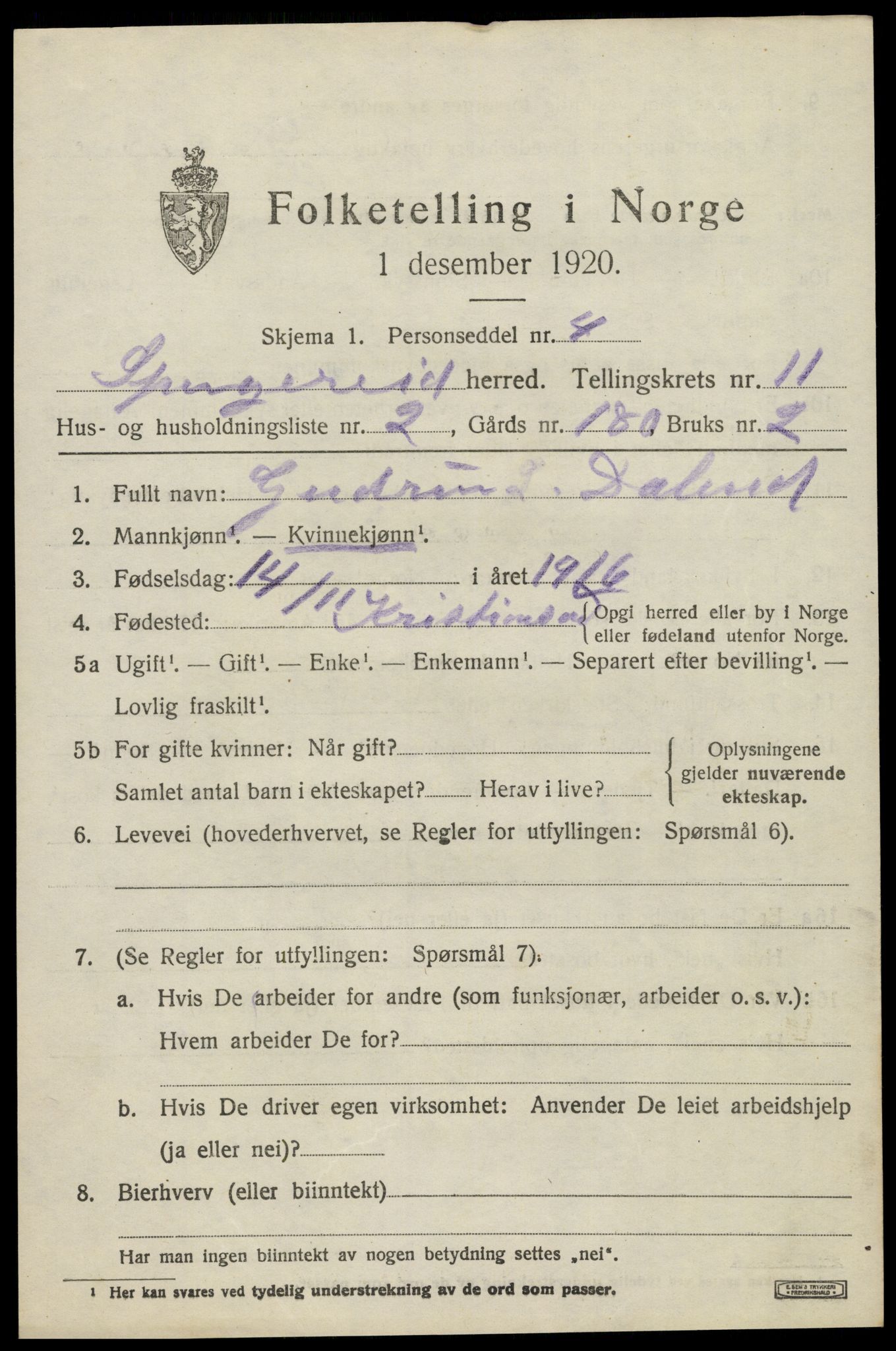 SAK, 1920 census for Spangereid, 1920, p. 3669