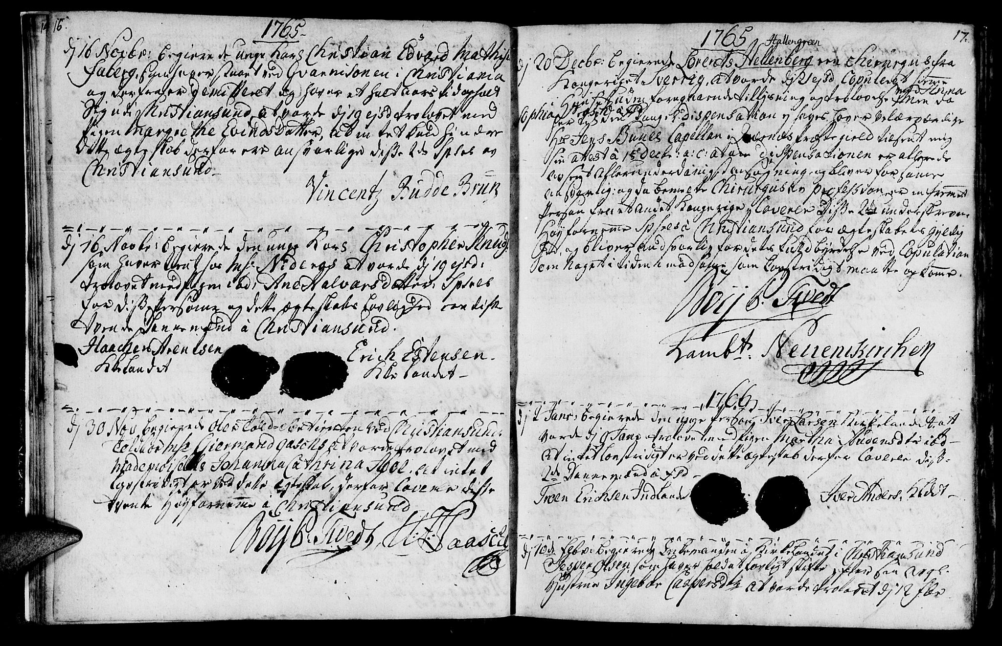 Ministerialprotokoller, klokkerbøker og fødselsregistre - Møre og Romsdal, AV/SAT-A-1454/568/L0794: Parish register (official) no. 568A03, 1764-1801, p. 16-17