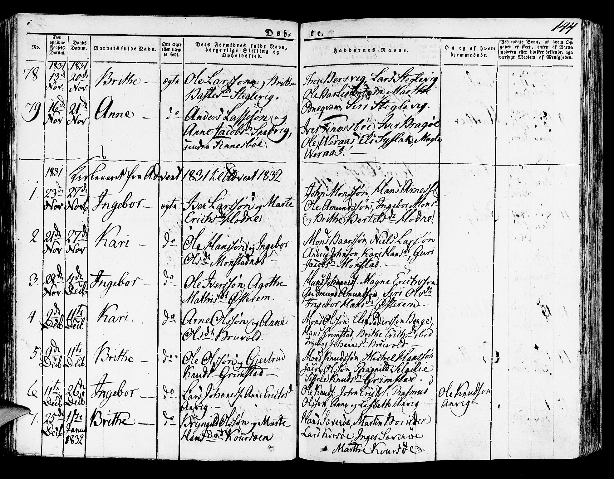 Lindås Sokneprestembete, SAB/A-76701/H/Haa: Parish register (official) no. A 8, 1823-1836, p. 144