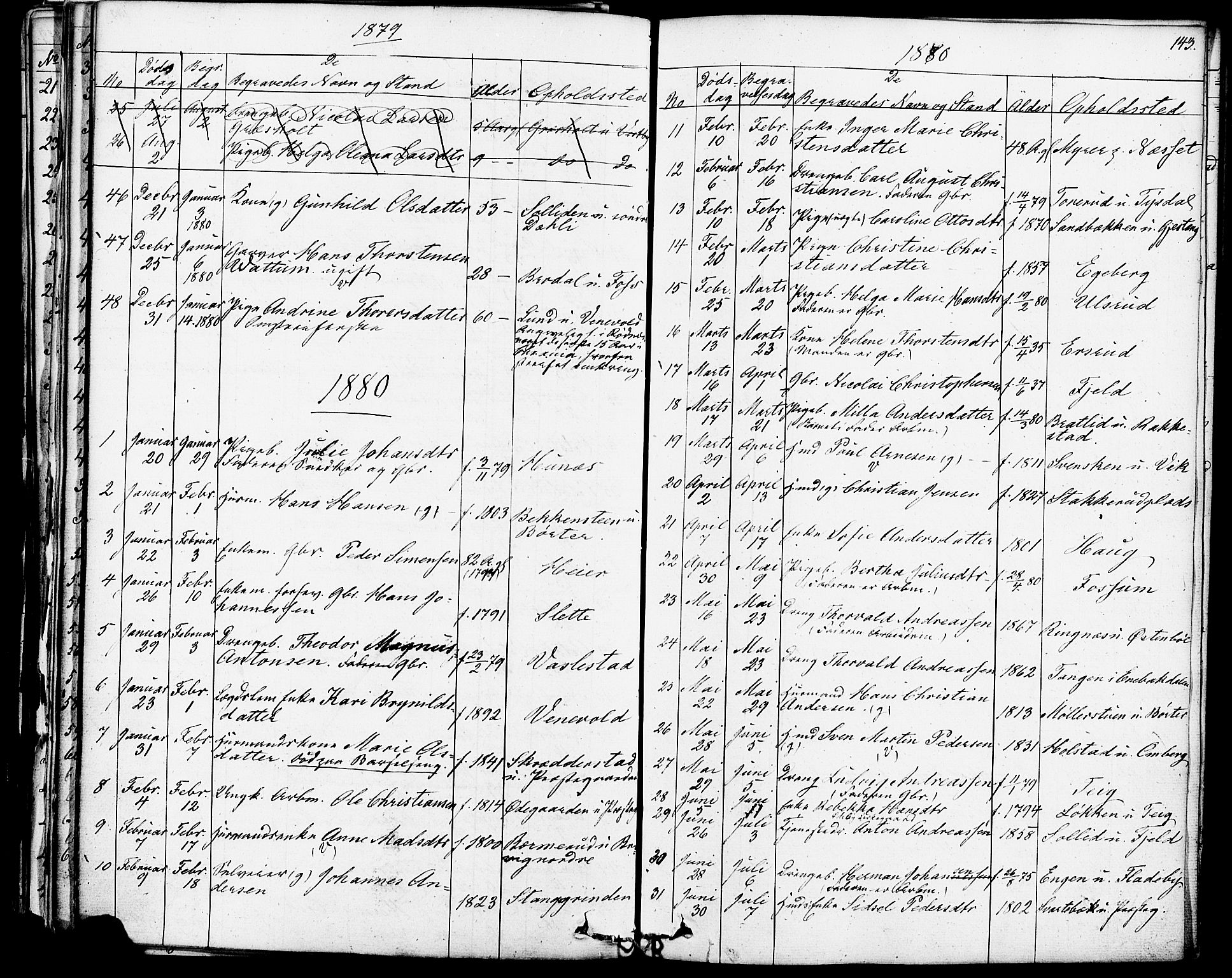 Enebakk prestekontor Kirkebøker, AV/SAO-A-10171c/F/Fa/L0013: Parish register (official) no. I 13, 1832-1882, p. 143