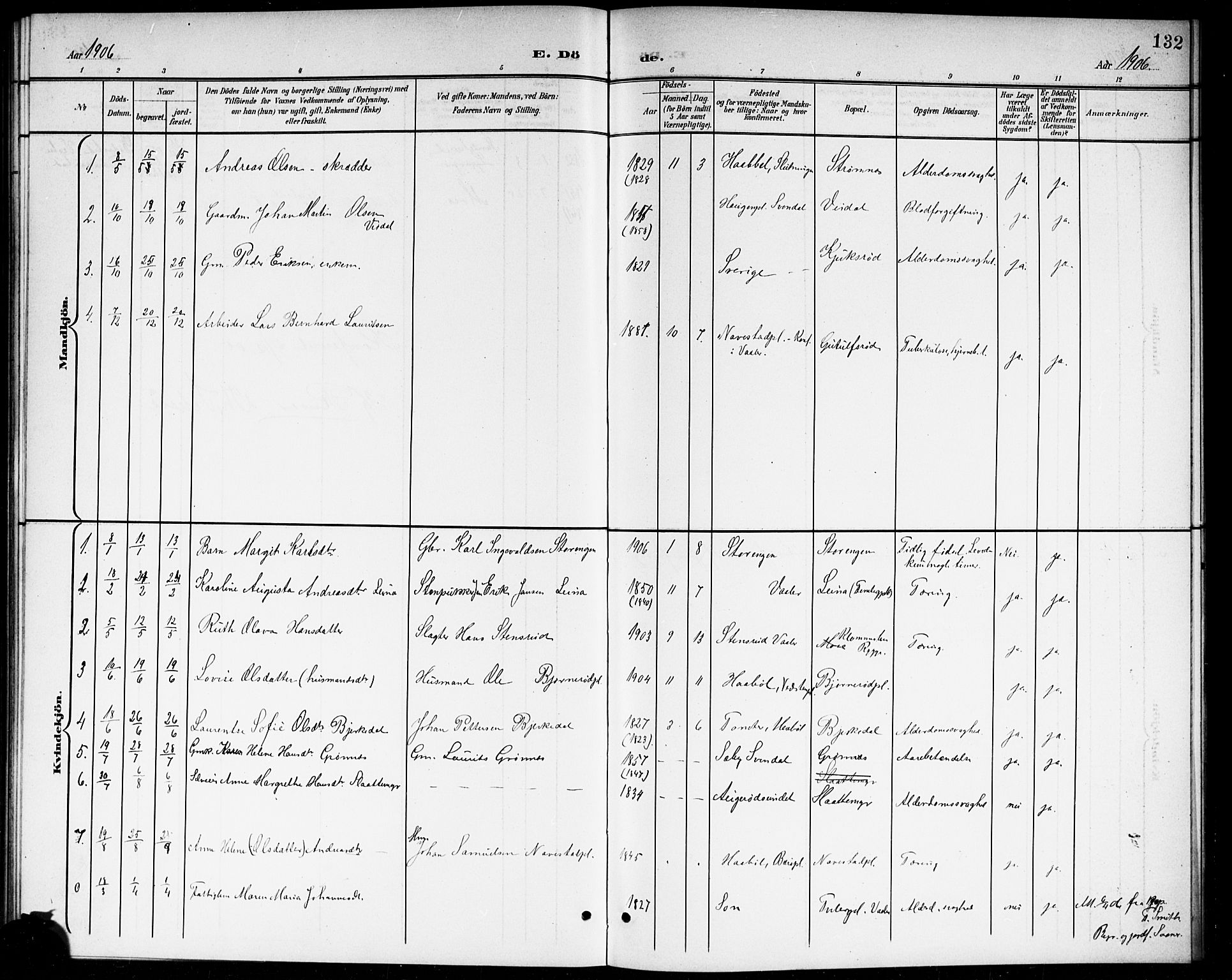 Våler prestekontor Kirkebøker, AV/SAO-A-11083/G/Ga/L0004: Parish register (copy) no. I 4, 1901-1914, p. 132