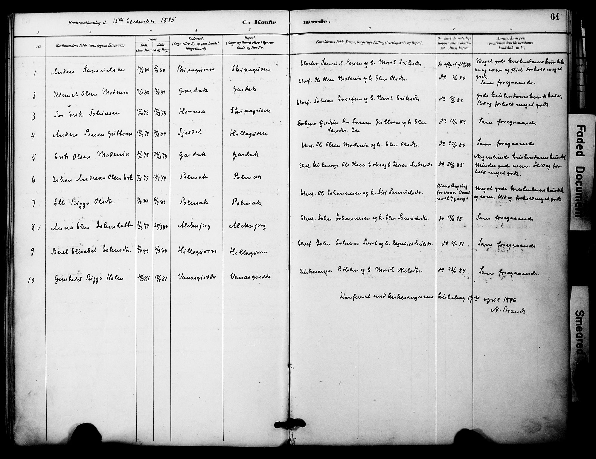 Nesseby sokneprestkontor, SATØ/S-1330/H/Ha/L0005kirke: Parish register (official) no. 5, 1885-1906, p. 64