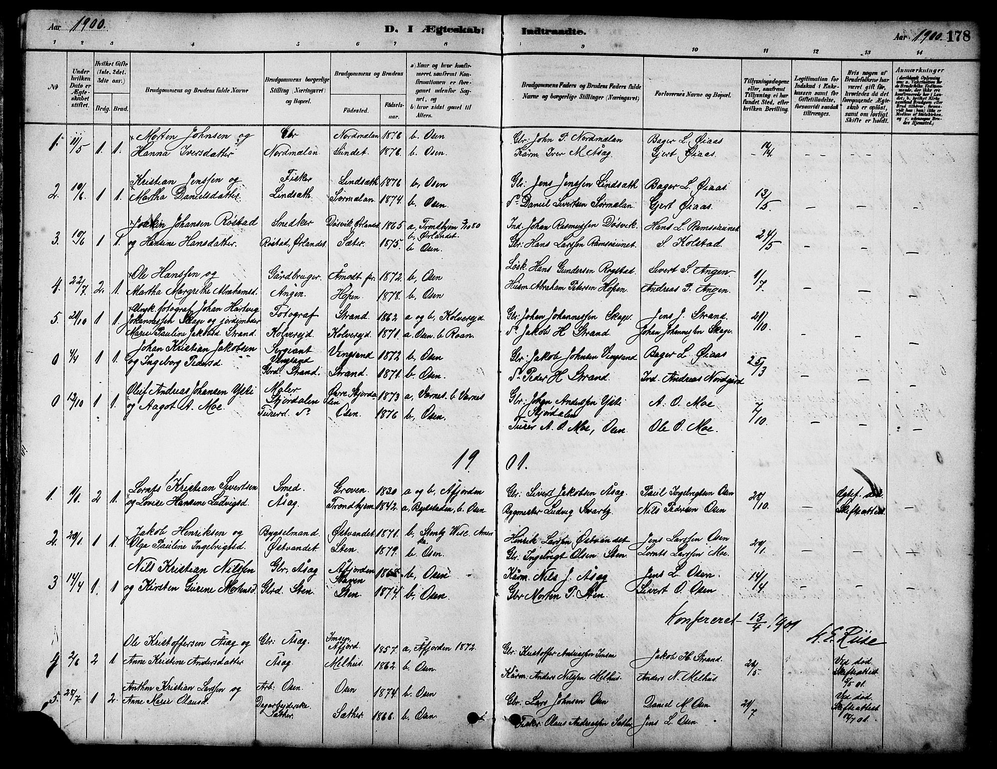 Ministerialprotokoller, klokkerbøker og fødselsregistre - Sør-Trøndelag, SAT/A-1456/658/L0726: Parish register (copy) no. 658C02, 1883-1908, p. 178
