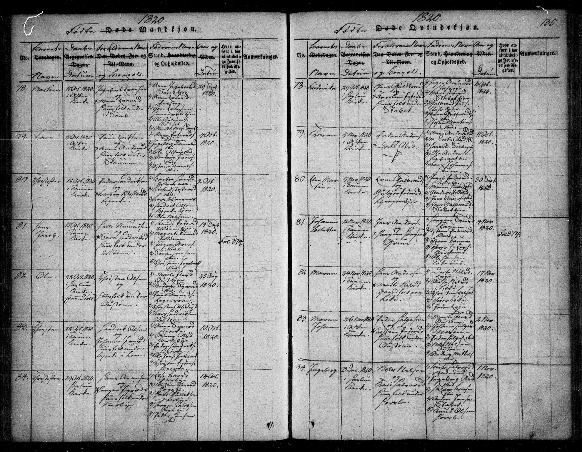 Asker prestekontor Kirkebøker, AV/SAO-A-10256a/F/Fa/L0006: Parish register (official) no. I 6, 1814-1824, p. 135