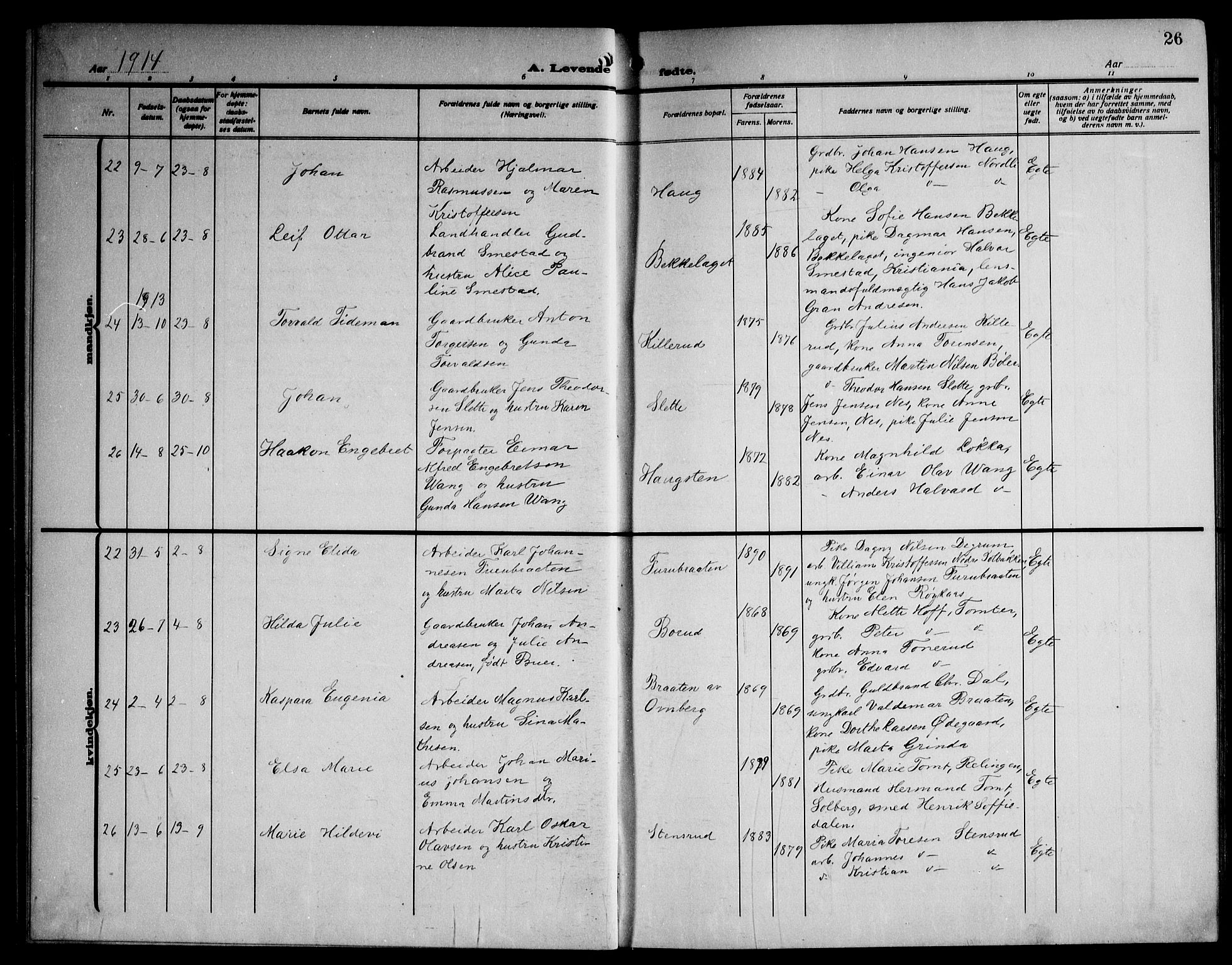 Enebakk prestekontor Kirkebøker, AV/SAO-A-10171c/G/Ga/L0007: Parish register (copy) no. I 7, 1911-1949, p. 26