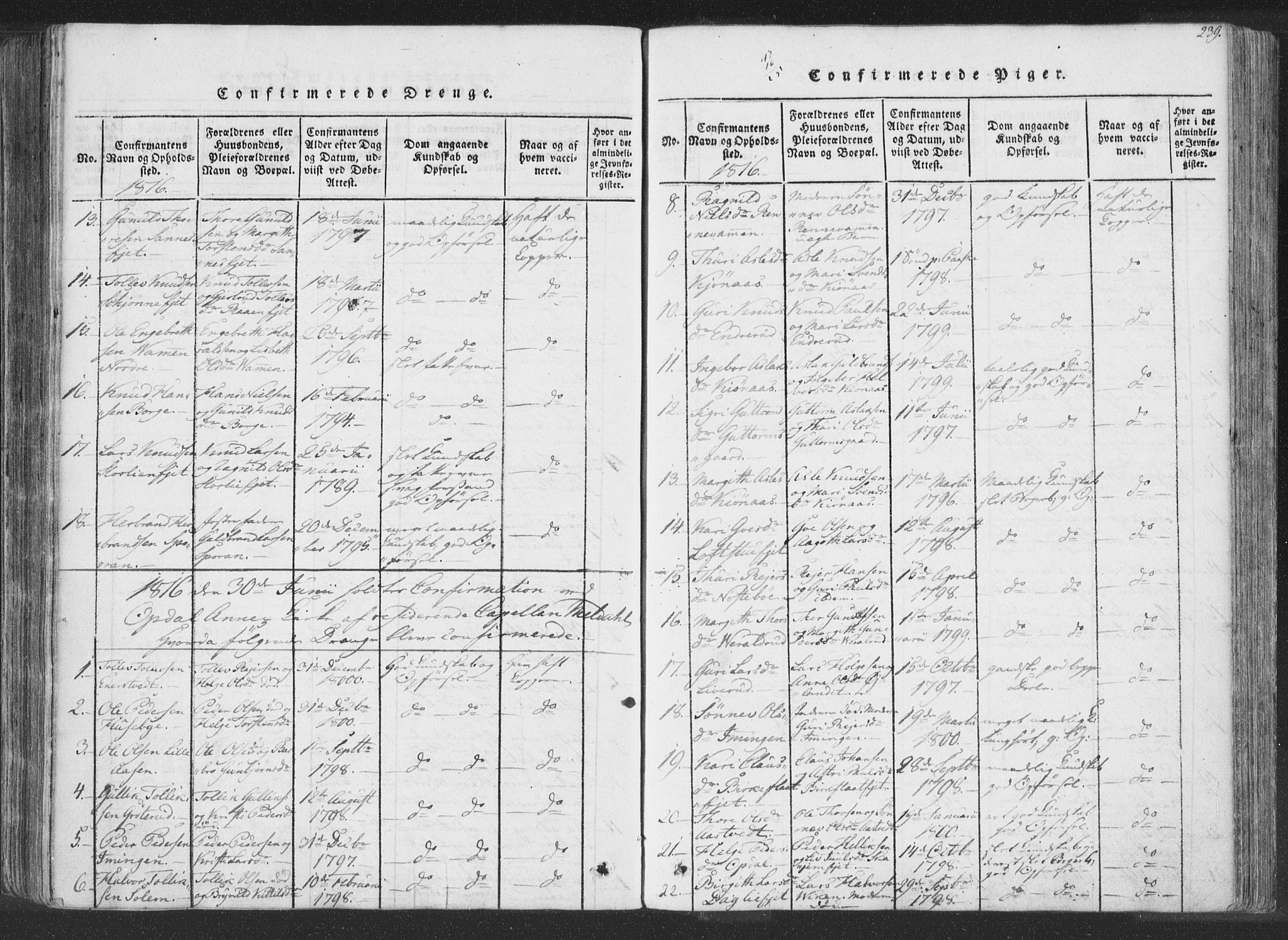 Rollag kirkebøker, SAKO/A-240/F/Fa/L0006: Parish register (official) no. I 6, 1814-1828, p. 239