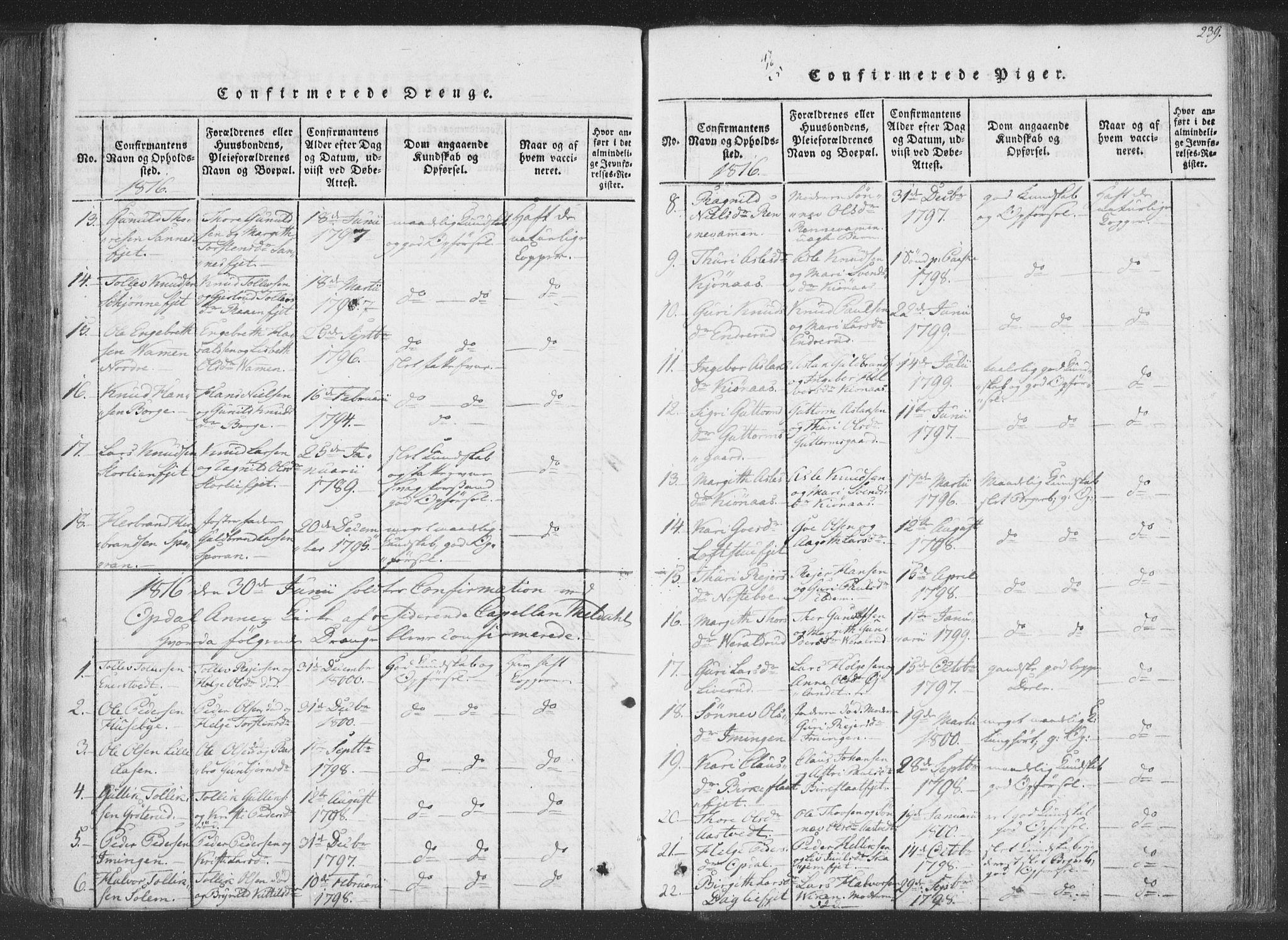 Rollag kirkebøker, AV/SAKO-A-240/F/Fa/L0006: Parish register (official) no. I 6, 1814-1828, p. 239